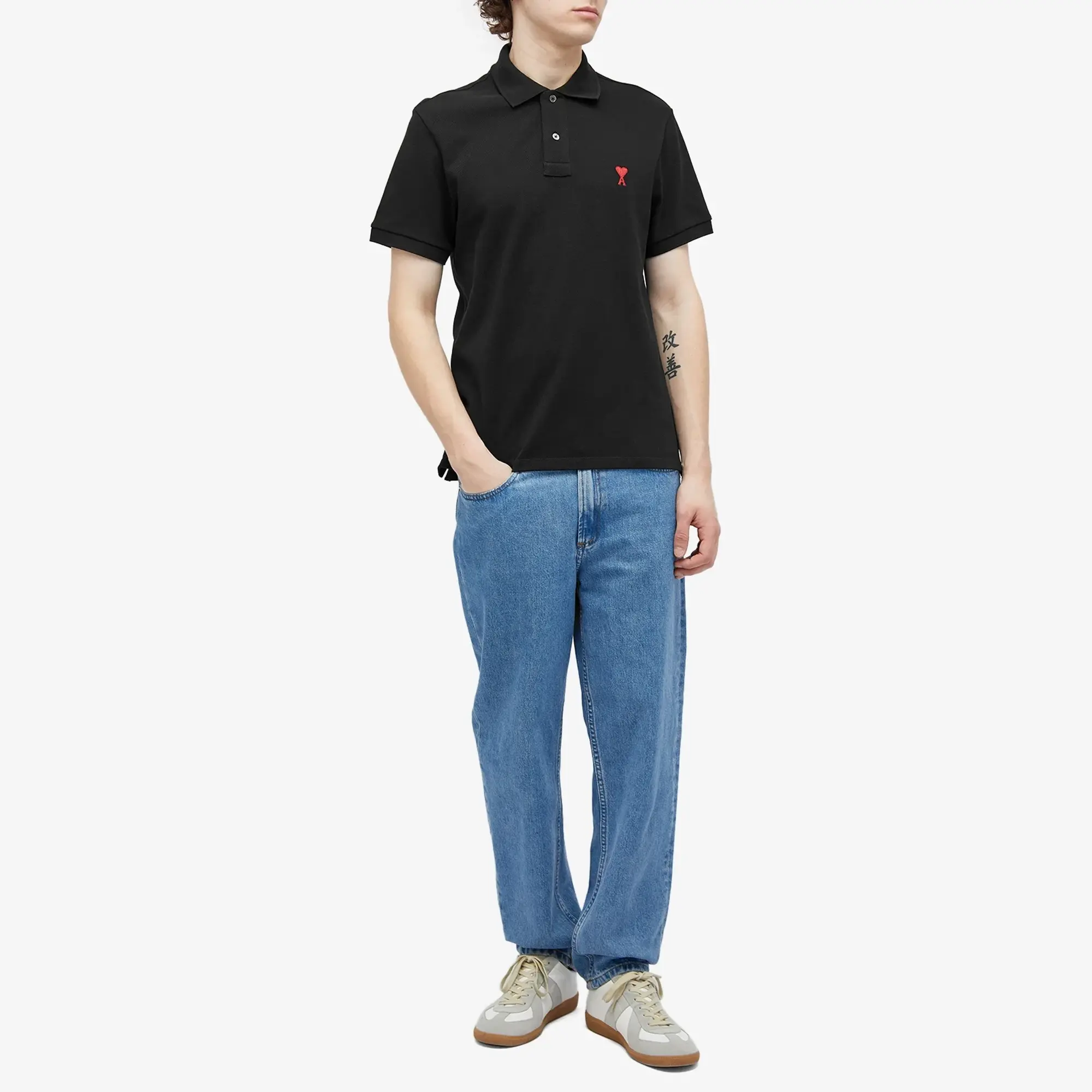AMI Paris Men's Small A Heart Polo Black