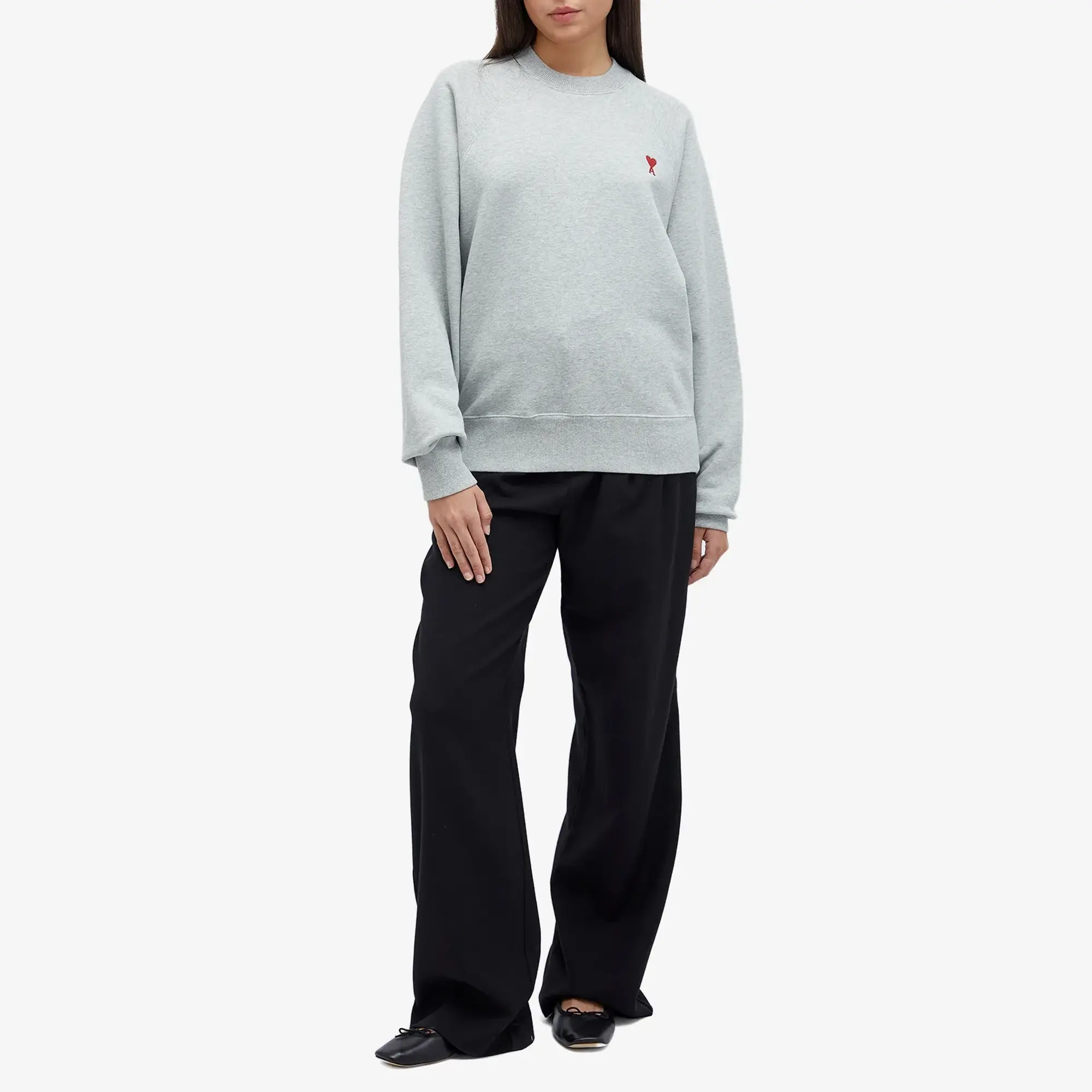 AMI Paris Women's Red Small Ami De Coeur Sweatshirt Heather Ash Grey
