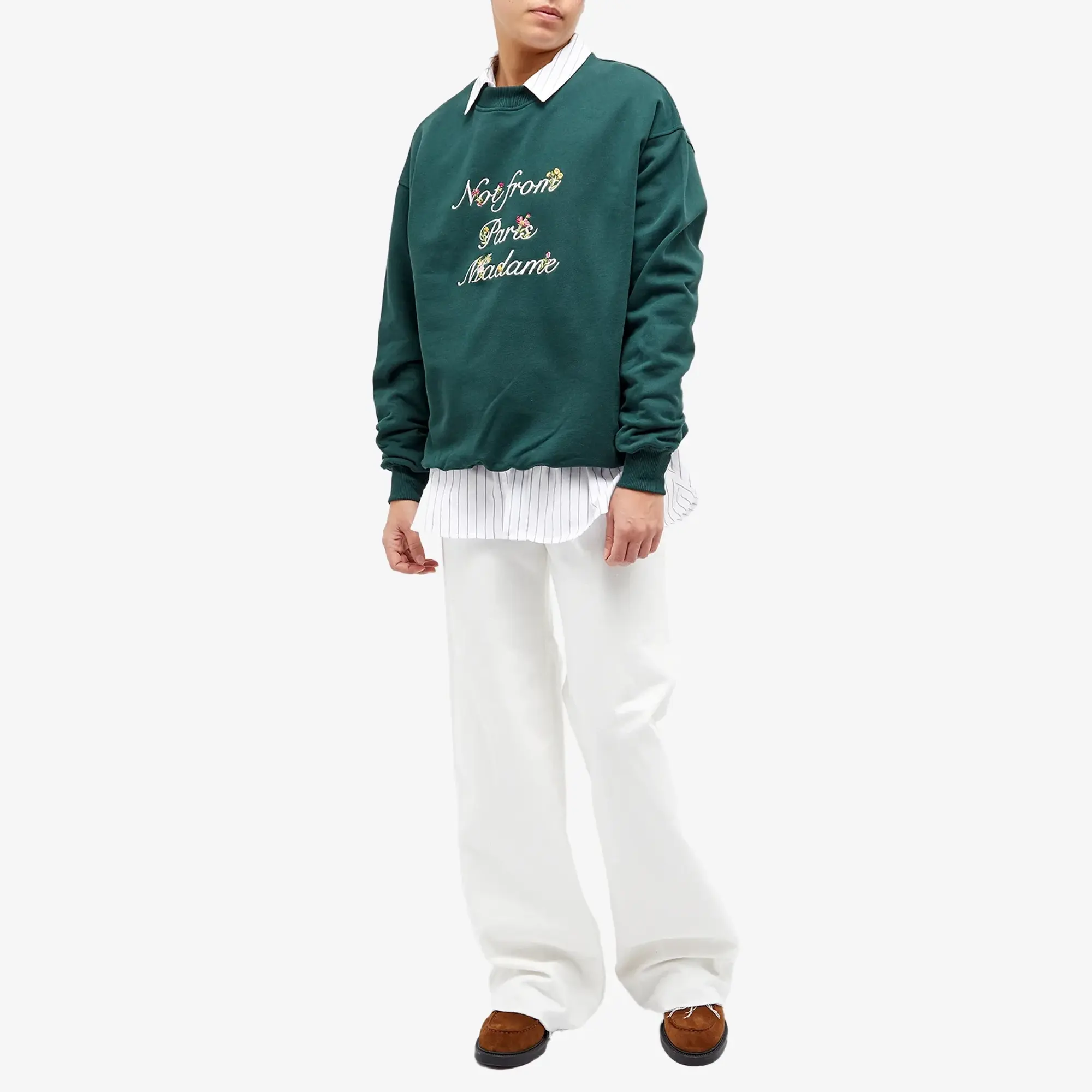 Drôle De Monsieur Presented by END. Embroidered Cotton Fleece Crew Sweat Green