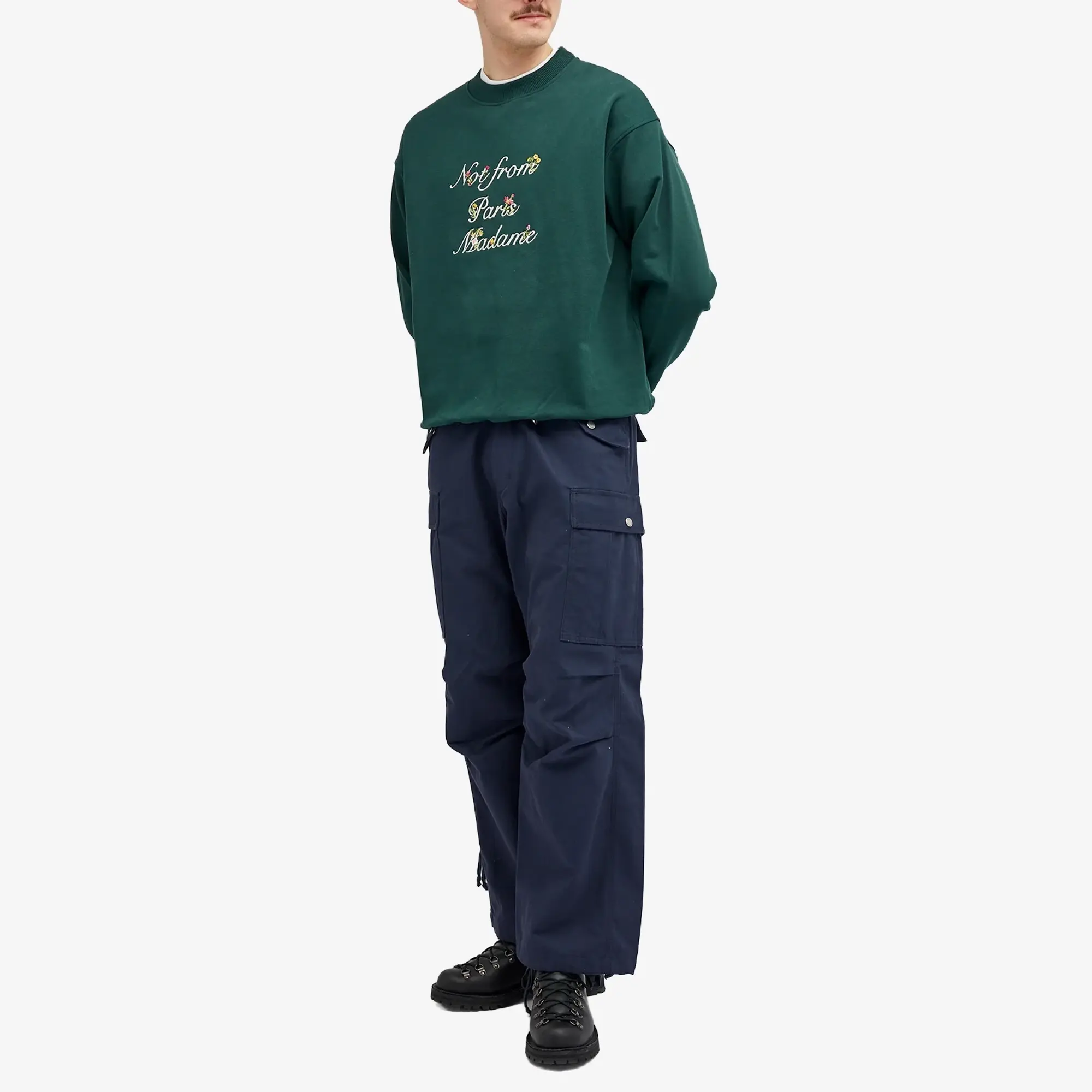 Drôle De Monsieur Presented by END. Embroidered Cotton Fleece Crew Sweat Green