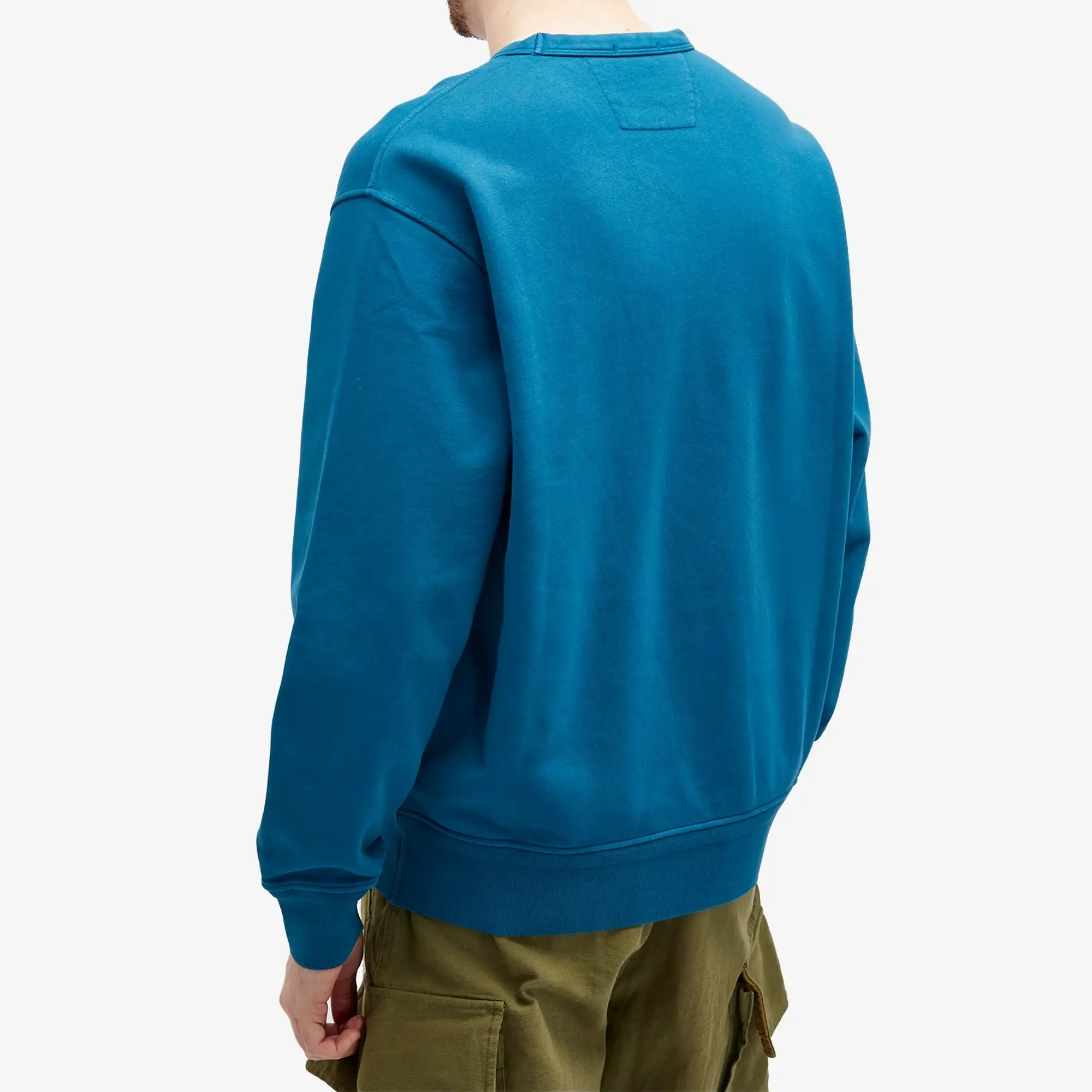 C.P. Company Men's Cotton Diagonal Fleece Logo Sweatshirt Ink Blue