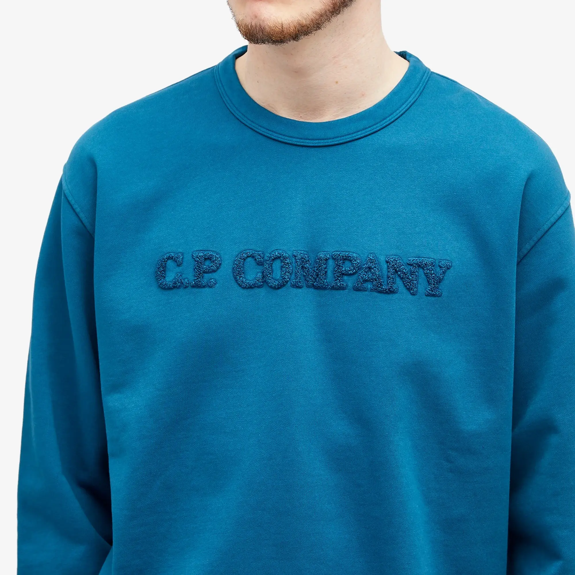 C.P. Company Men's Cotton Diagonal Fleece Logo Sweatshirt Ink Blue