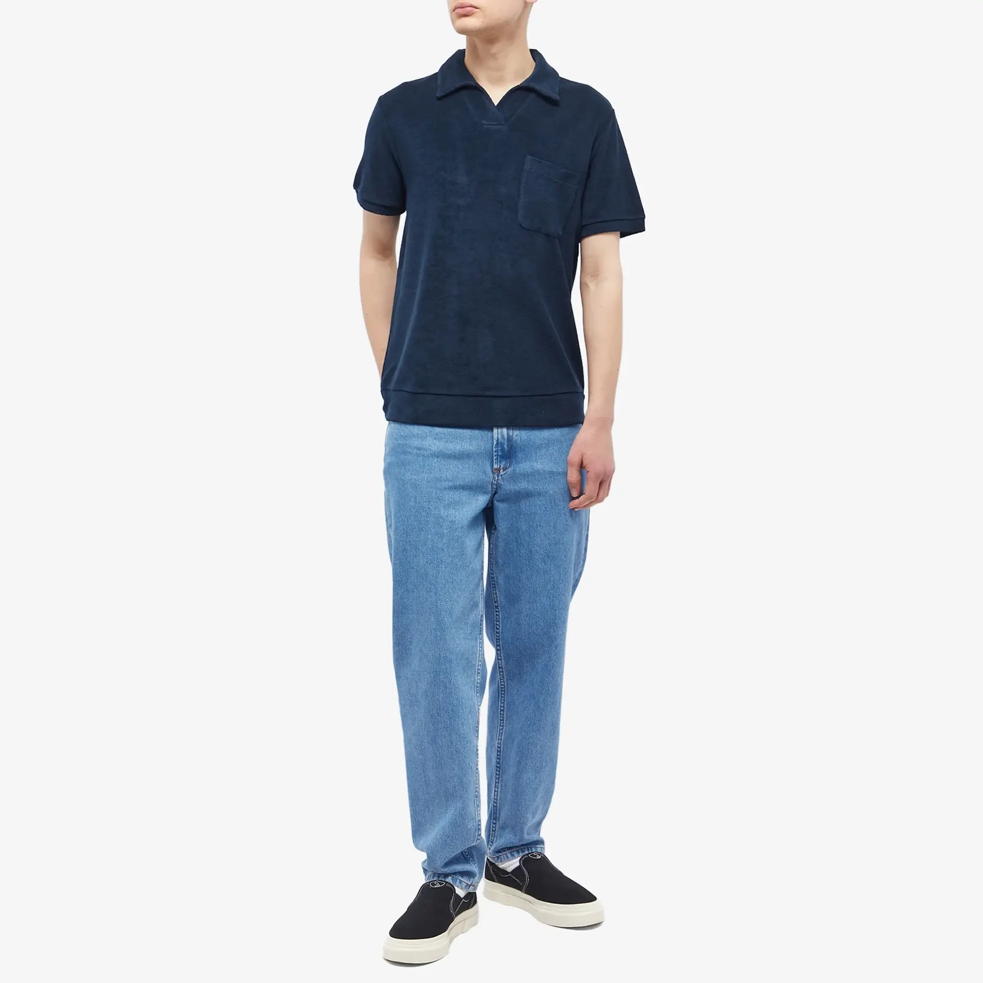 A.P.C. Men's Agustino Sponge Fleece Polo Dark Navy