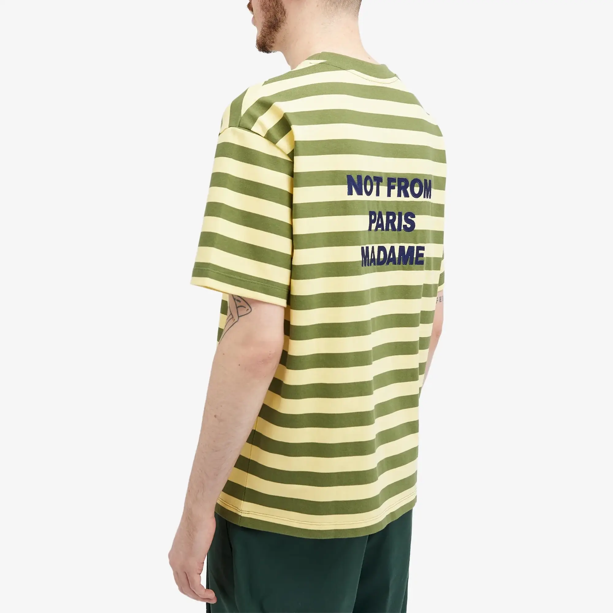 Drôle de Monsieur Men's Striped Not From Paris Madame T-Shirt Yellow/Green