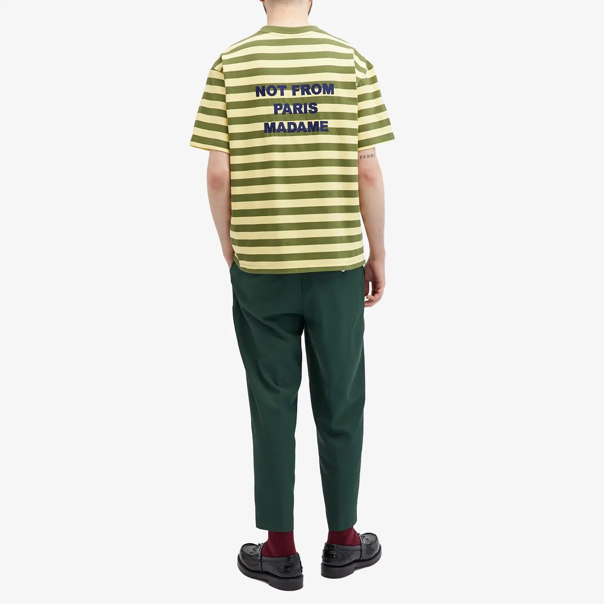 Drôle de Monsieur Men's Striped Not From Paris Madame T-Shirt Yellow/Green