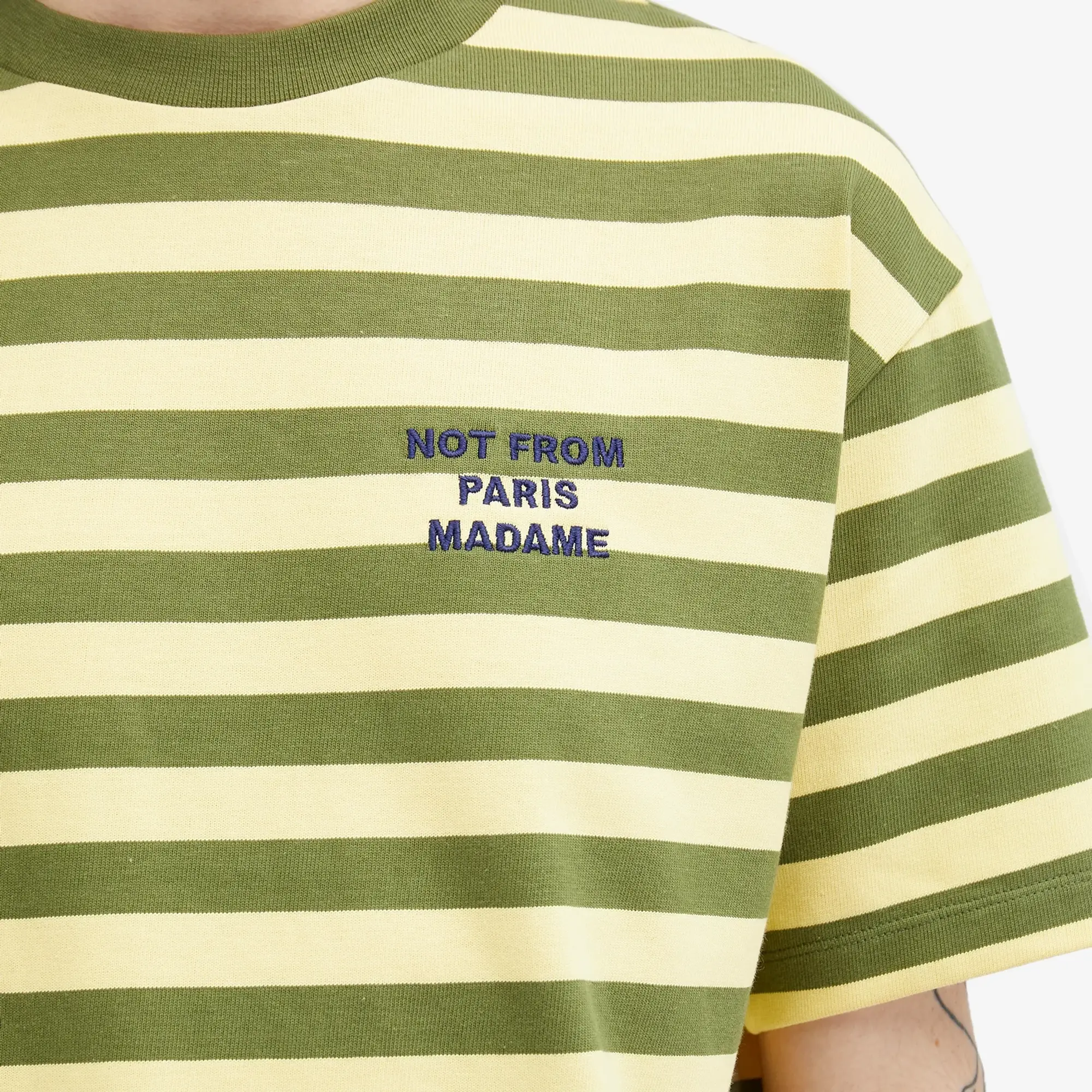 Drôle de Monsieur Men's Striped Not From Paris Madame T-Shirt Yellow/Green