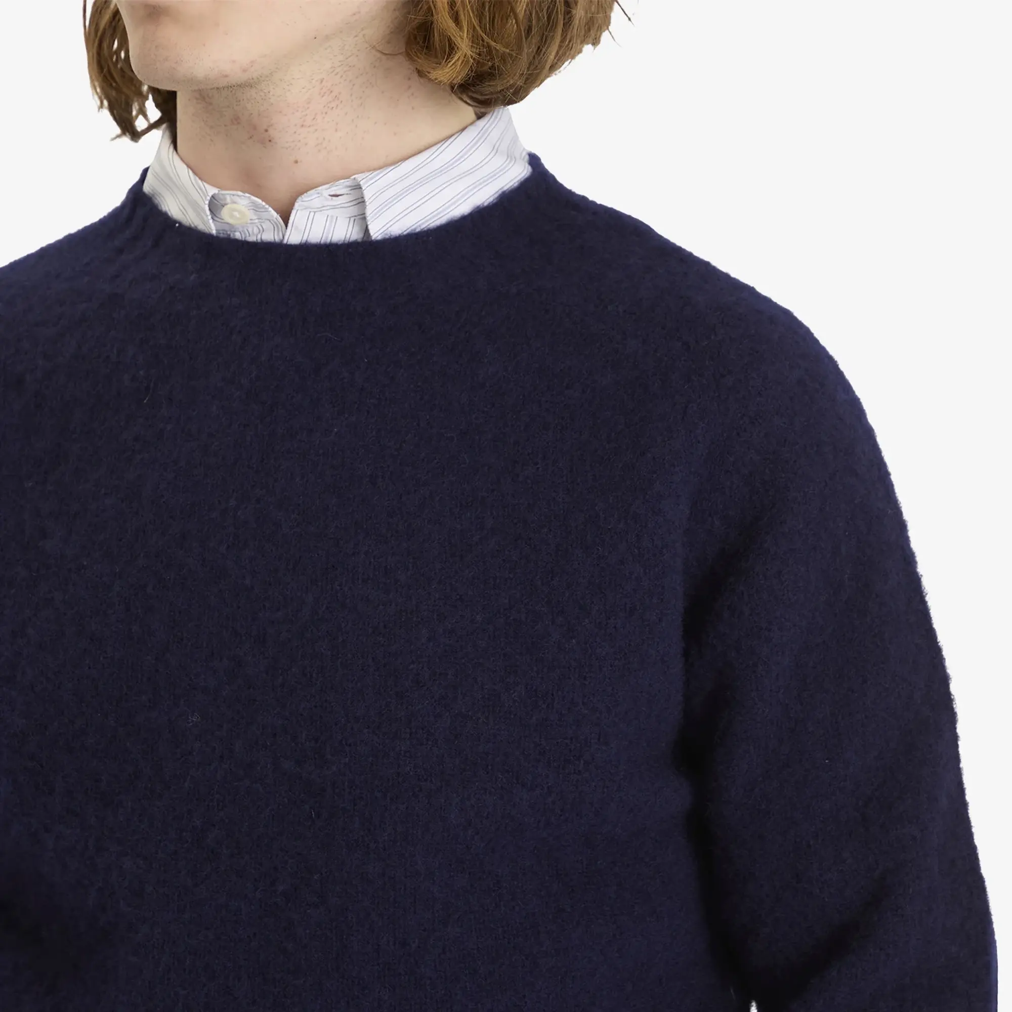 Drake's Men's Brushed Shetland Crew Knit Navy
