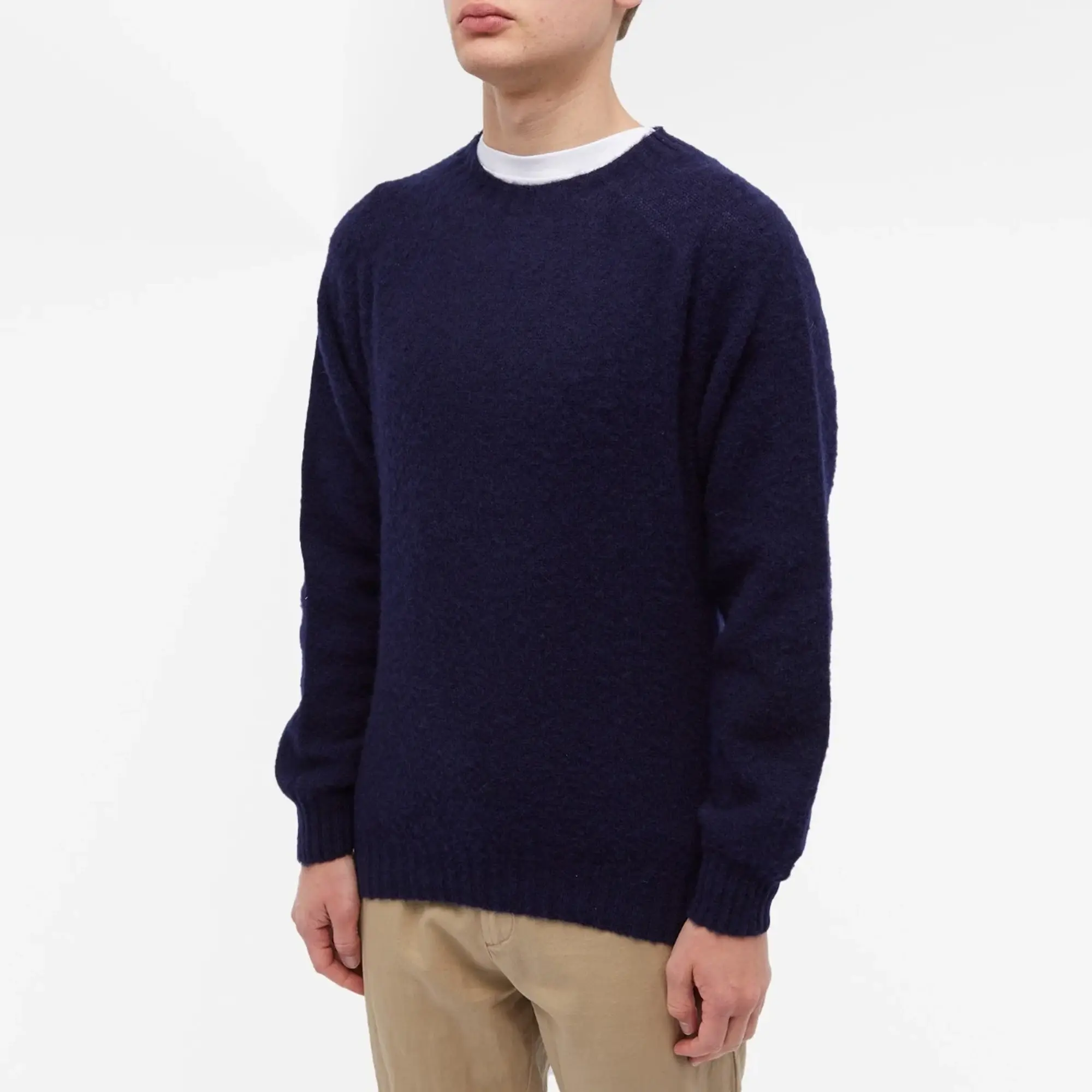 Drake's Men's Brushed Shetland Crew Knit Navy