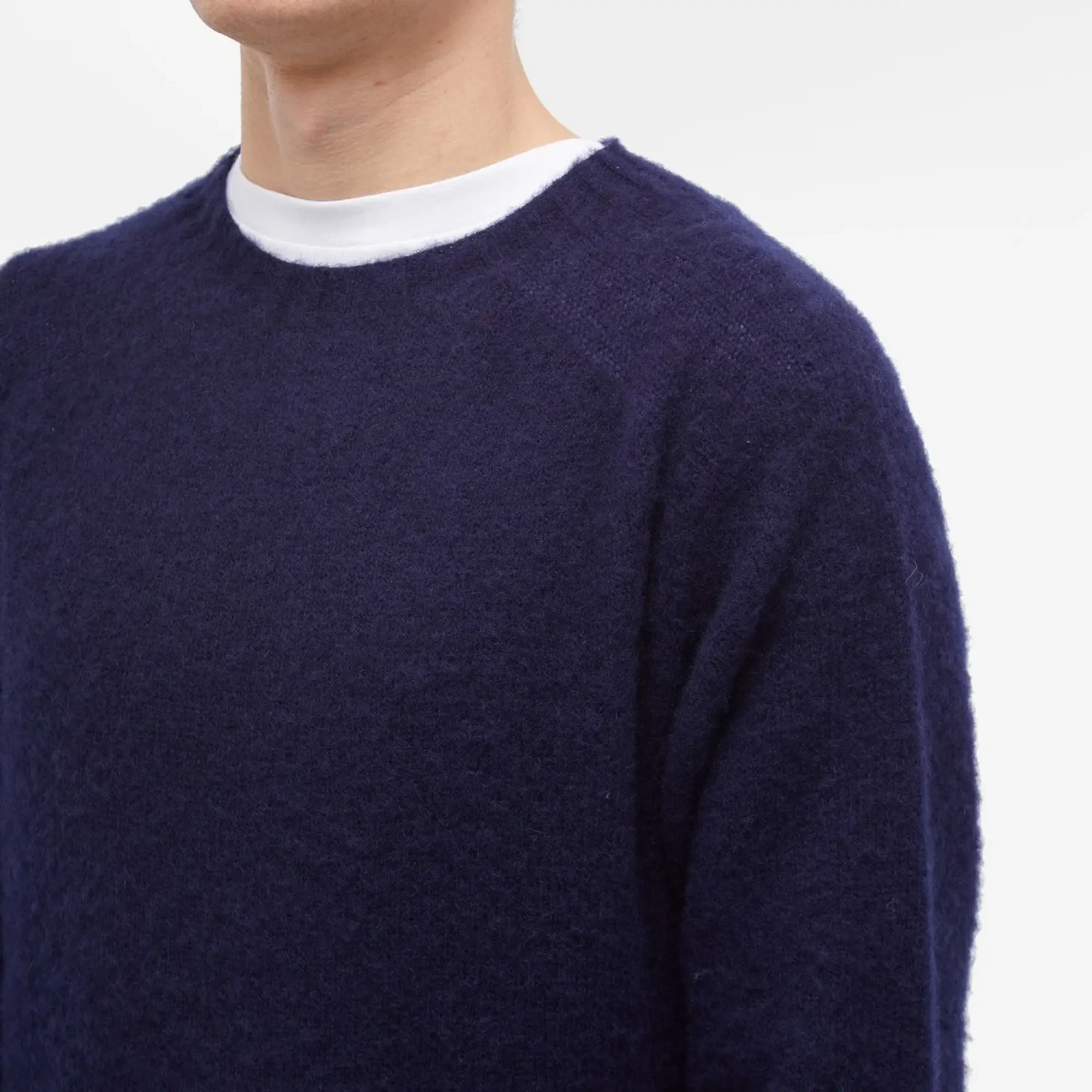 Drake's Men's Brushed Shetland Crew Knit Navy