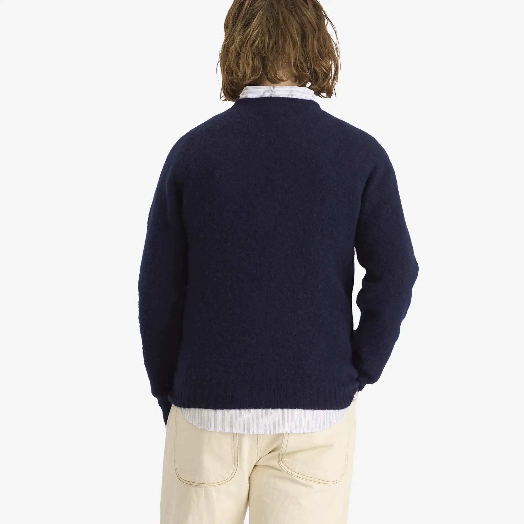 Drake's Men's Brushed Shetland Crew Knit Navy