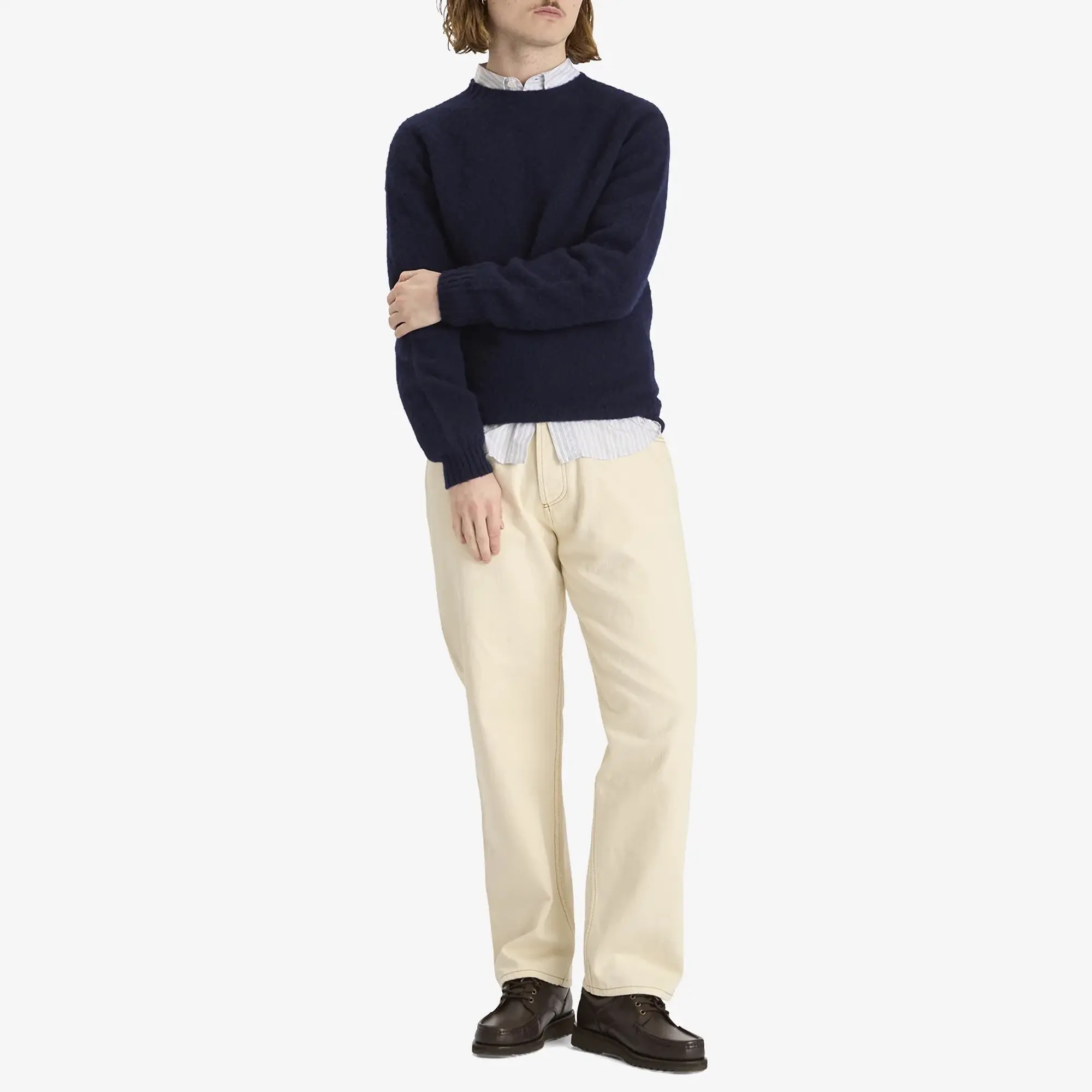 Drake's Men's Brushed Shetland Crew Knit Navy