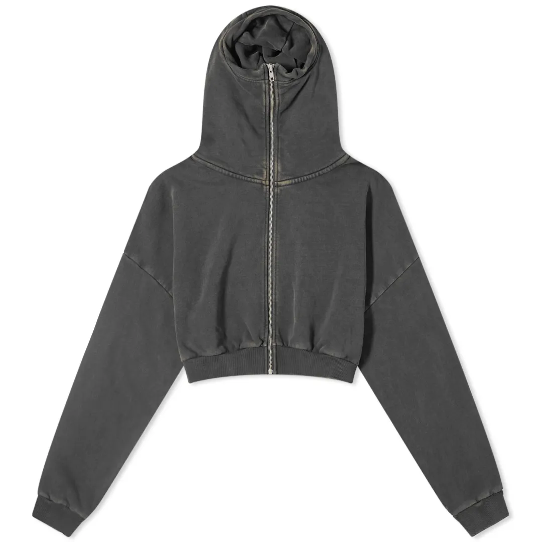 Entire Studios Women's Cropped Full Zip Hoodie Washed Black