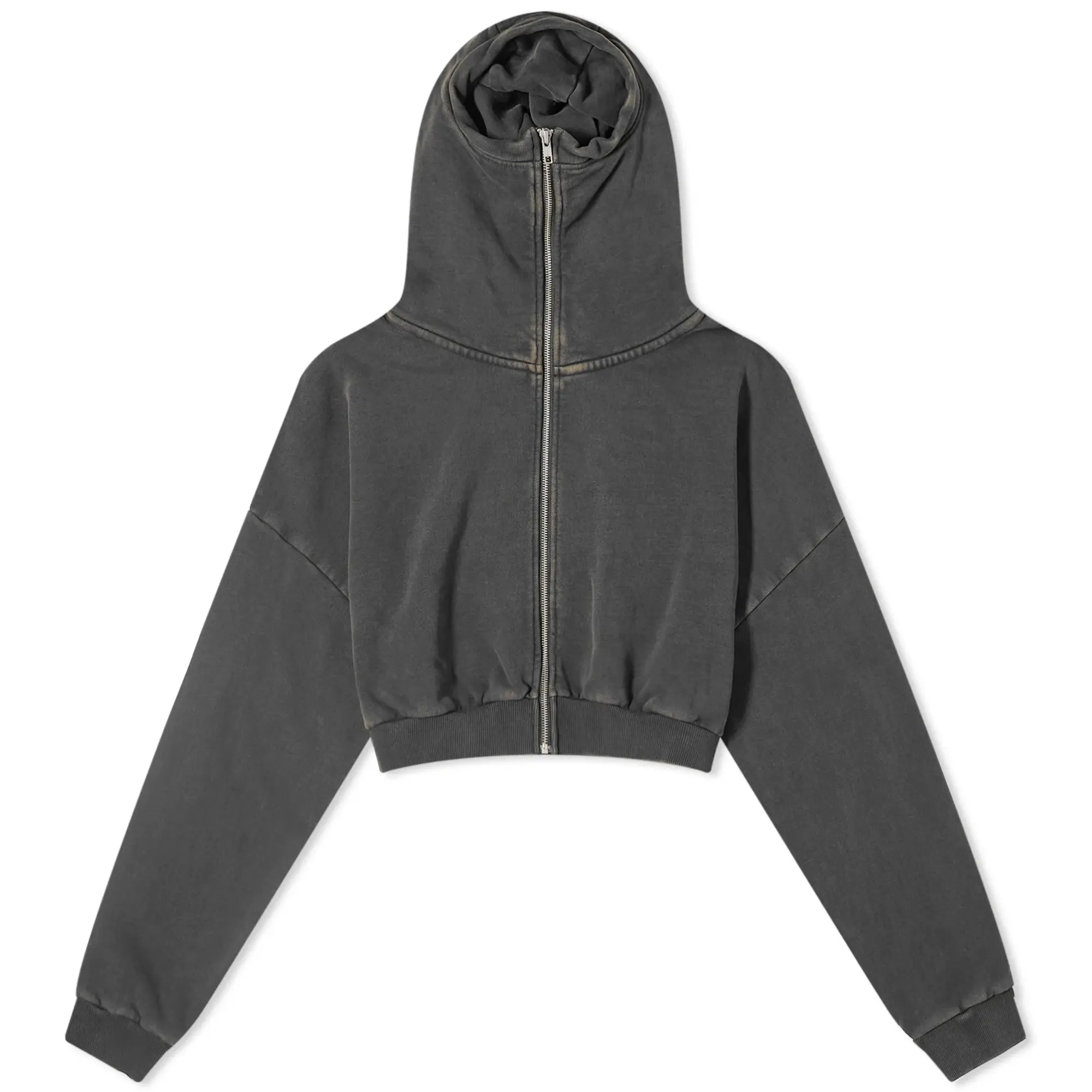 Entire Studios Women's Cropped Full Zip Hoodie Washed Black