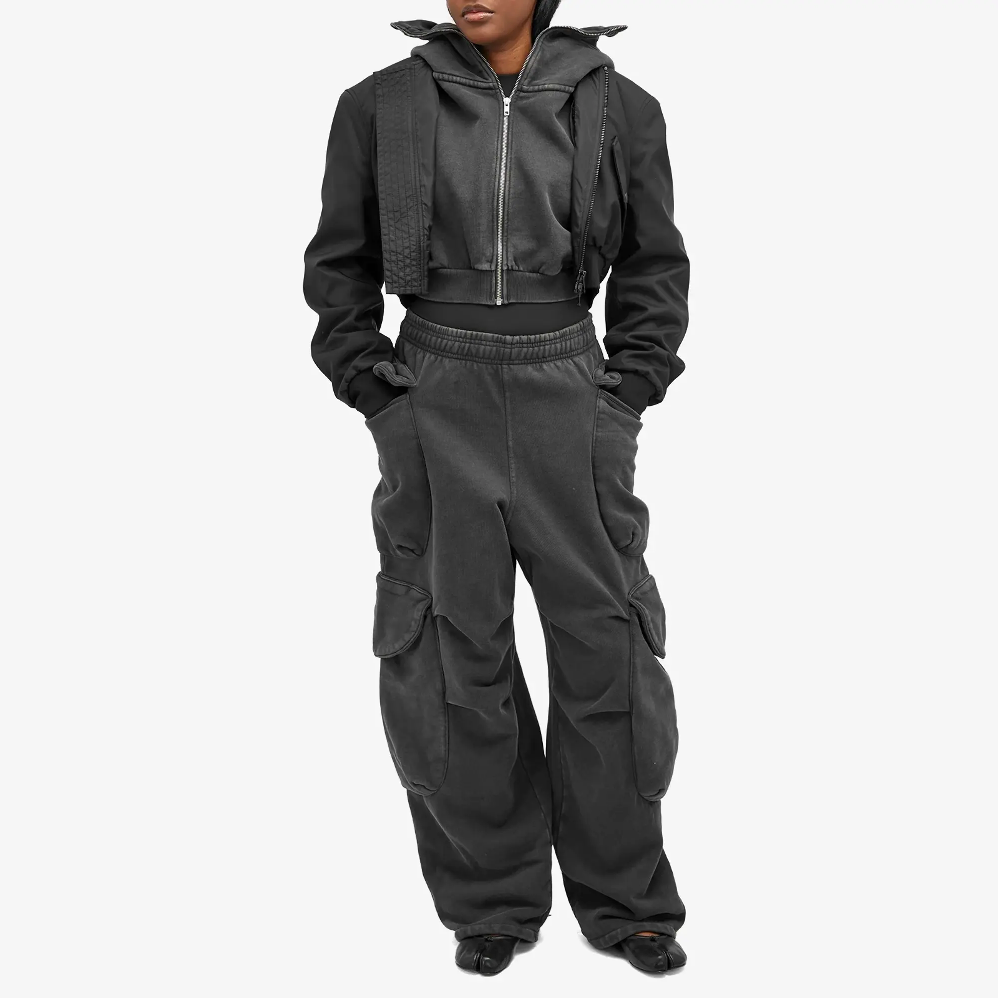 Entire Studios Women's Cropped Full Zip Hoodie Washed Black