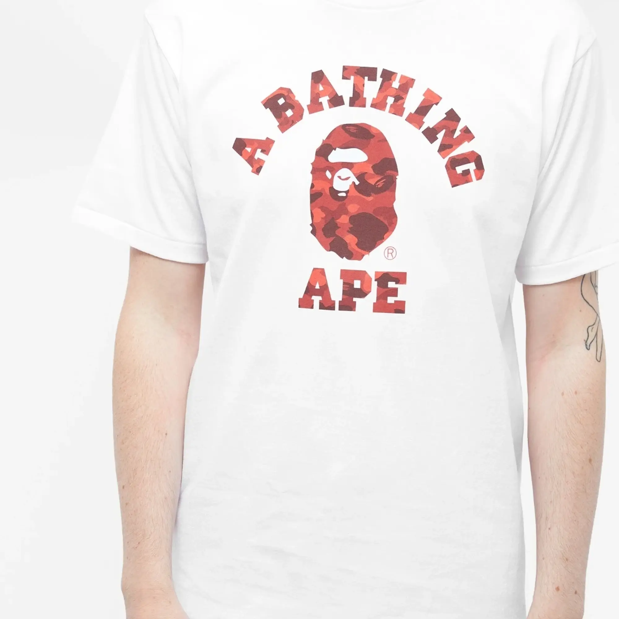 A Bathing Ape Men's Colour Camo College T-Shirt White/Red