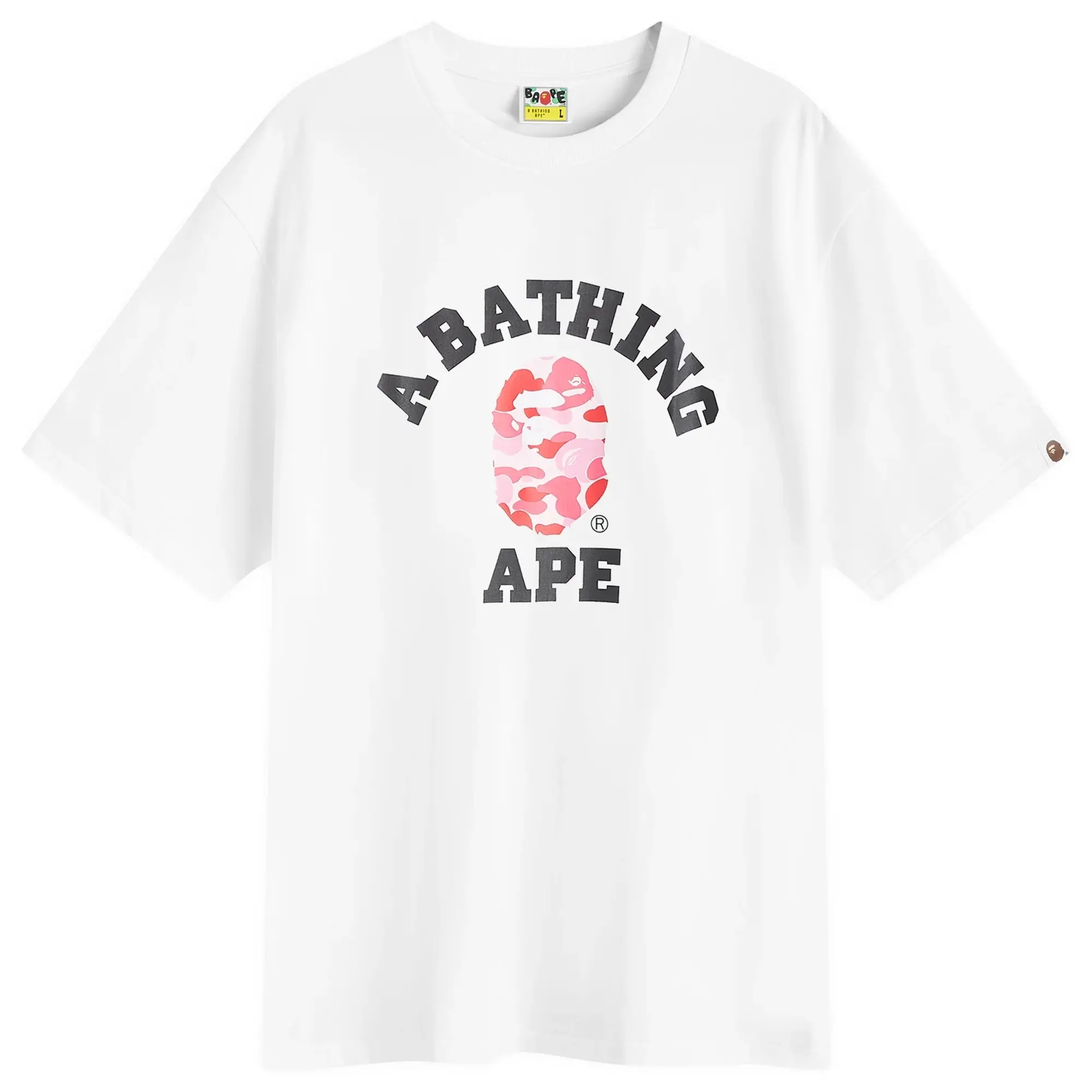A Bathing Ape Men's ABC Camo College T-Shirt White/Pink