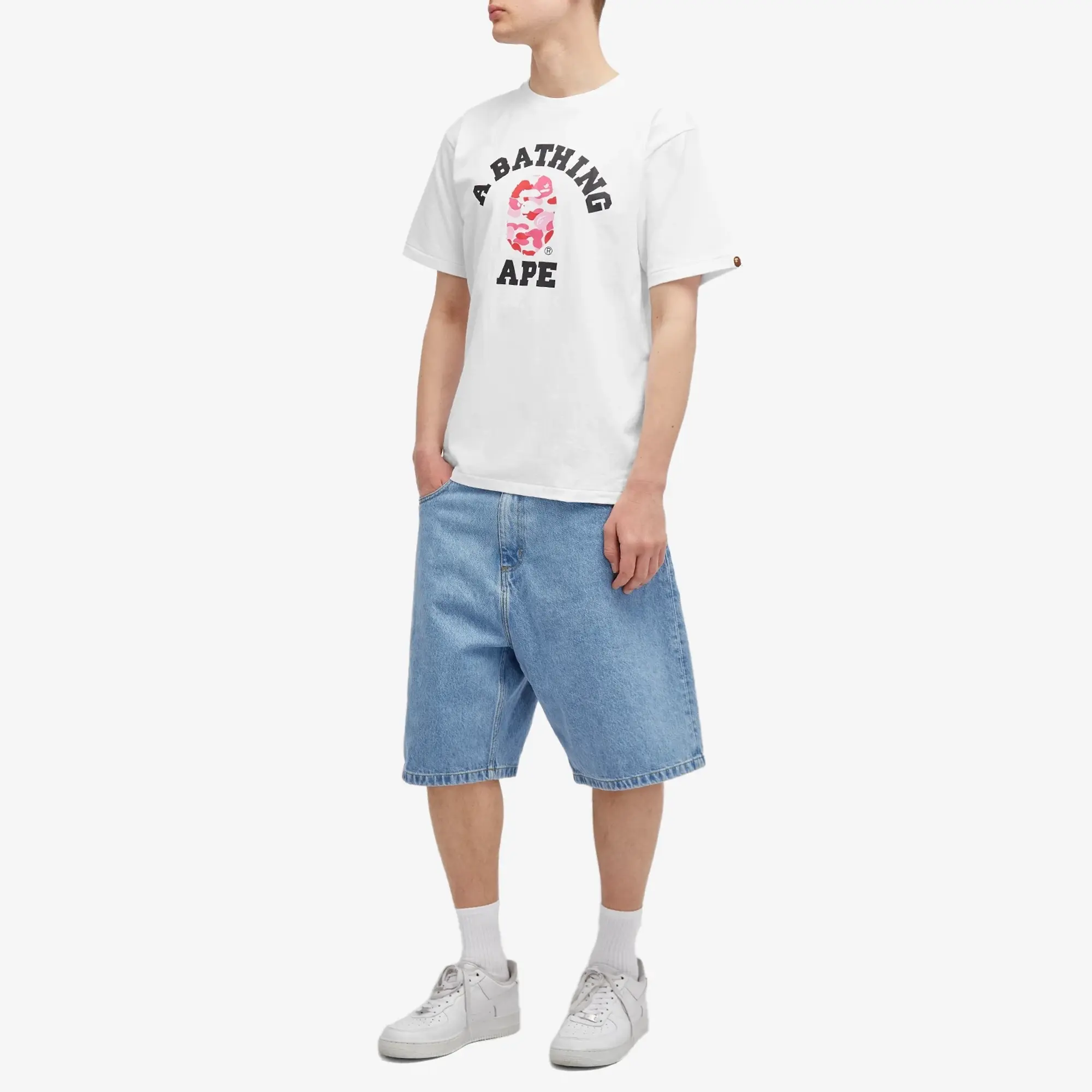 A Bathing Ape Men's ABC Camo College T-Shirt White/Pink