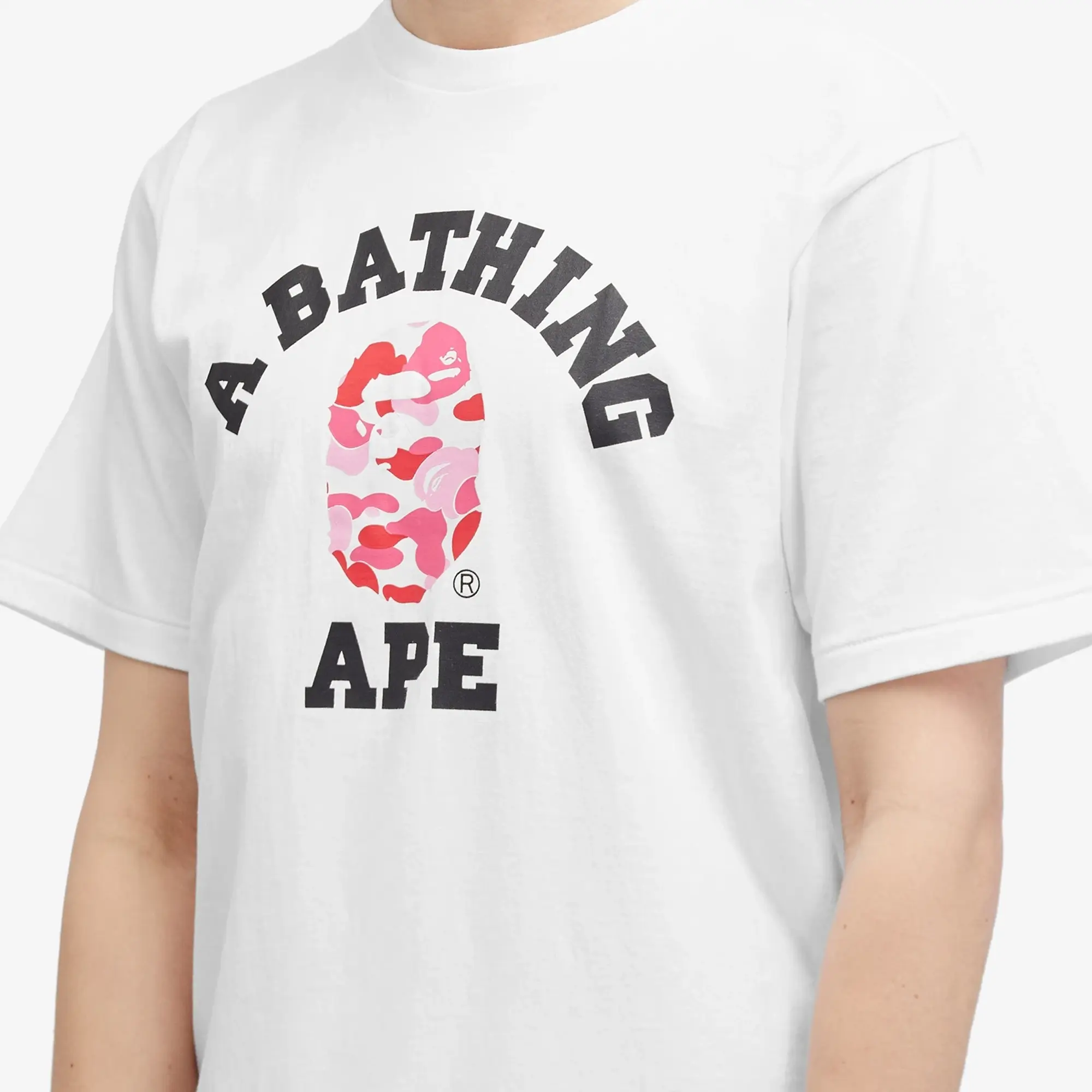 A Bathing Ape Men's ABC Camo College T-Shirt White/Pink