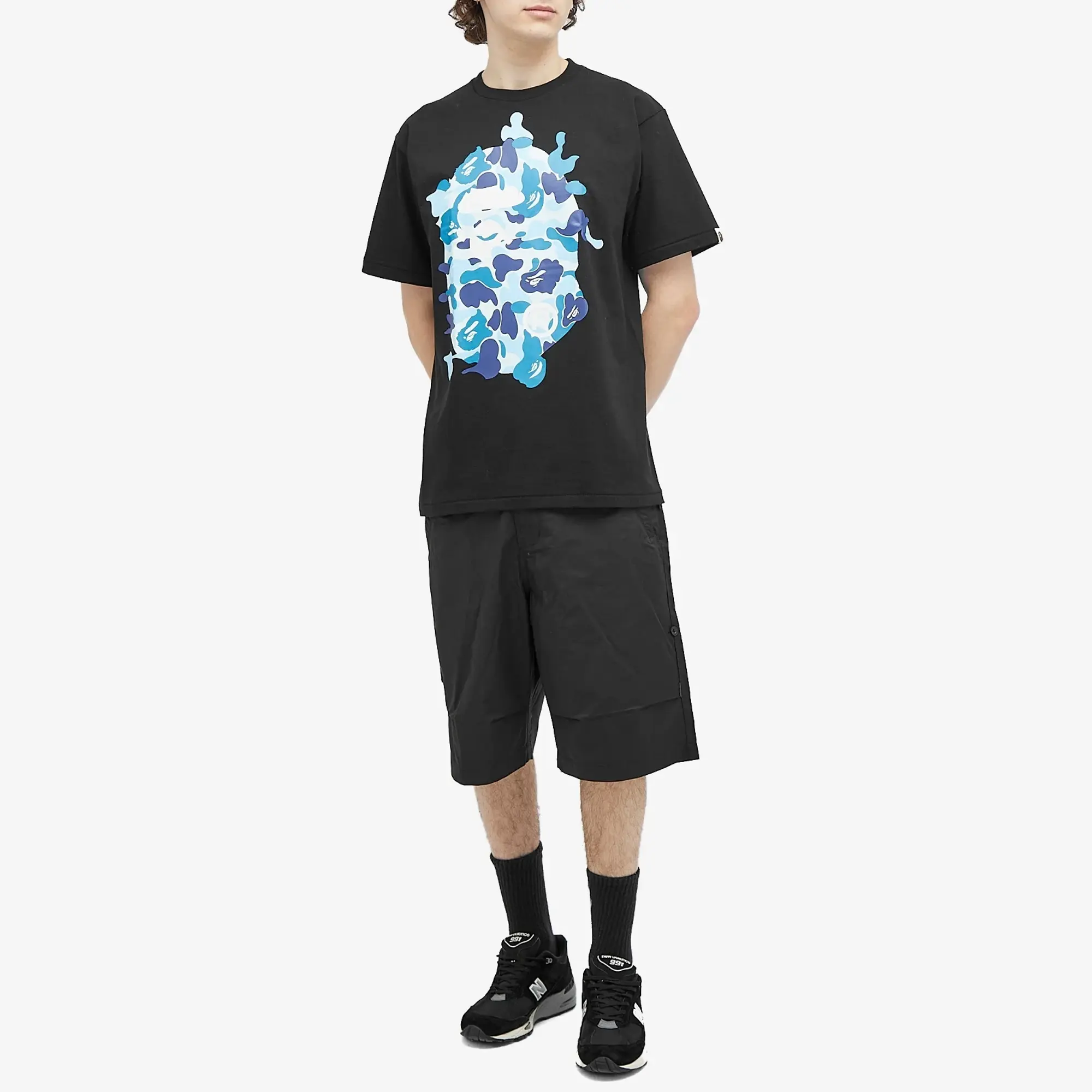 A Bathing Ape Men's ABC Camo Rebuild Big Ape Head T-Shirt Black/Blue