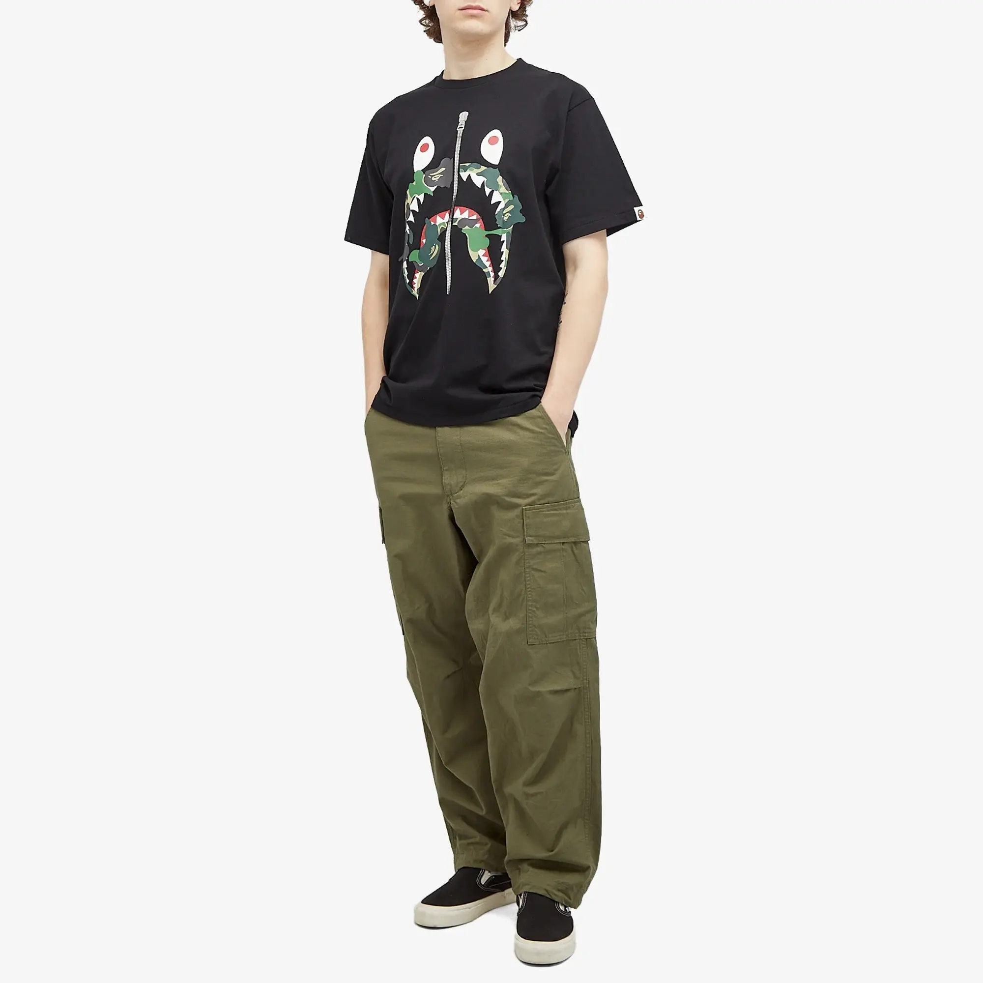 A Bathing Ape Men's ABC Camo Rebuild Shark T-Shirt Black/Green