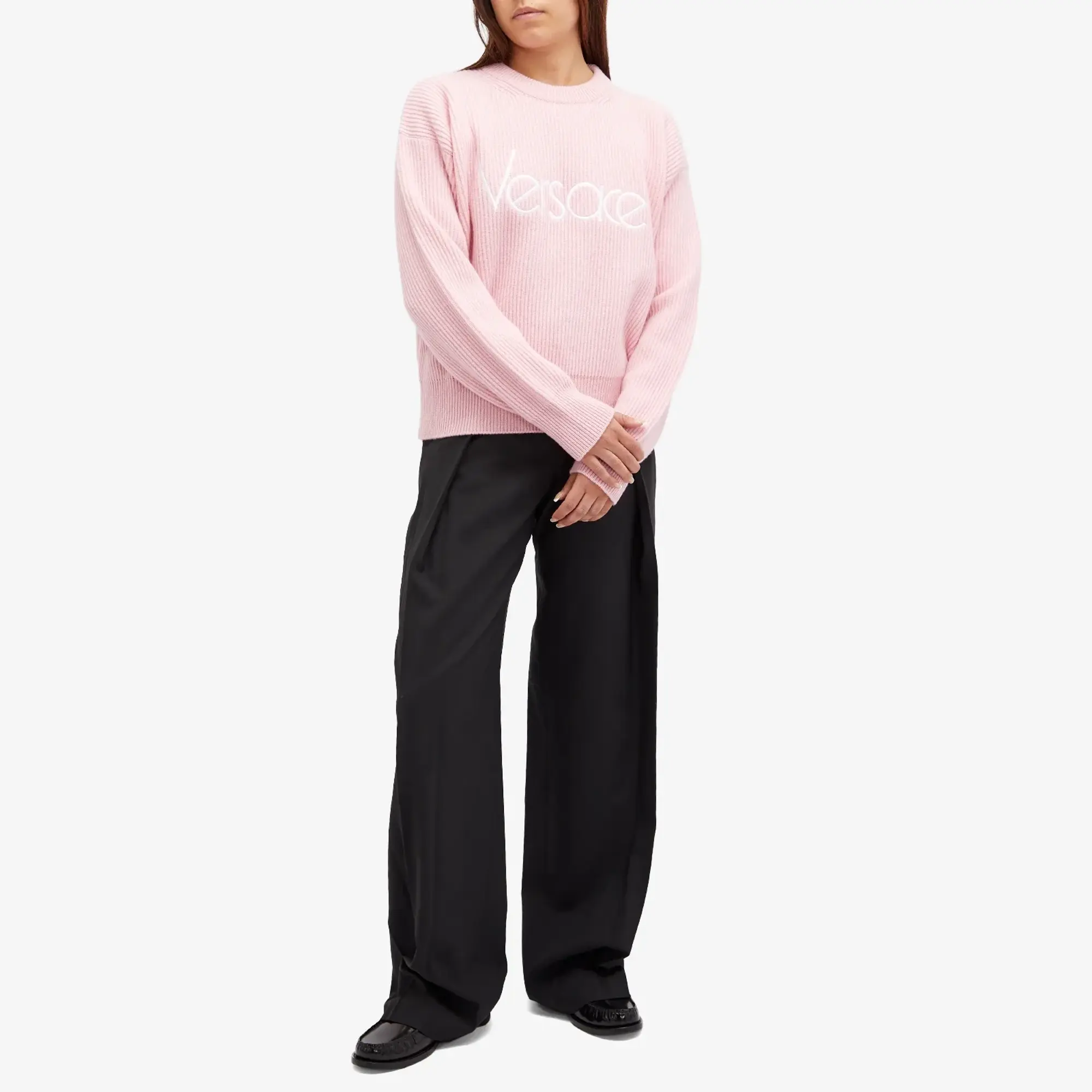 Versace Women's Knitted Logo Jumper Pale Pink