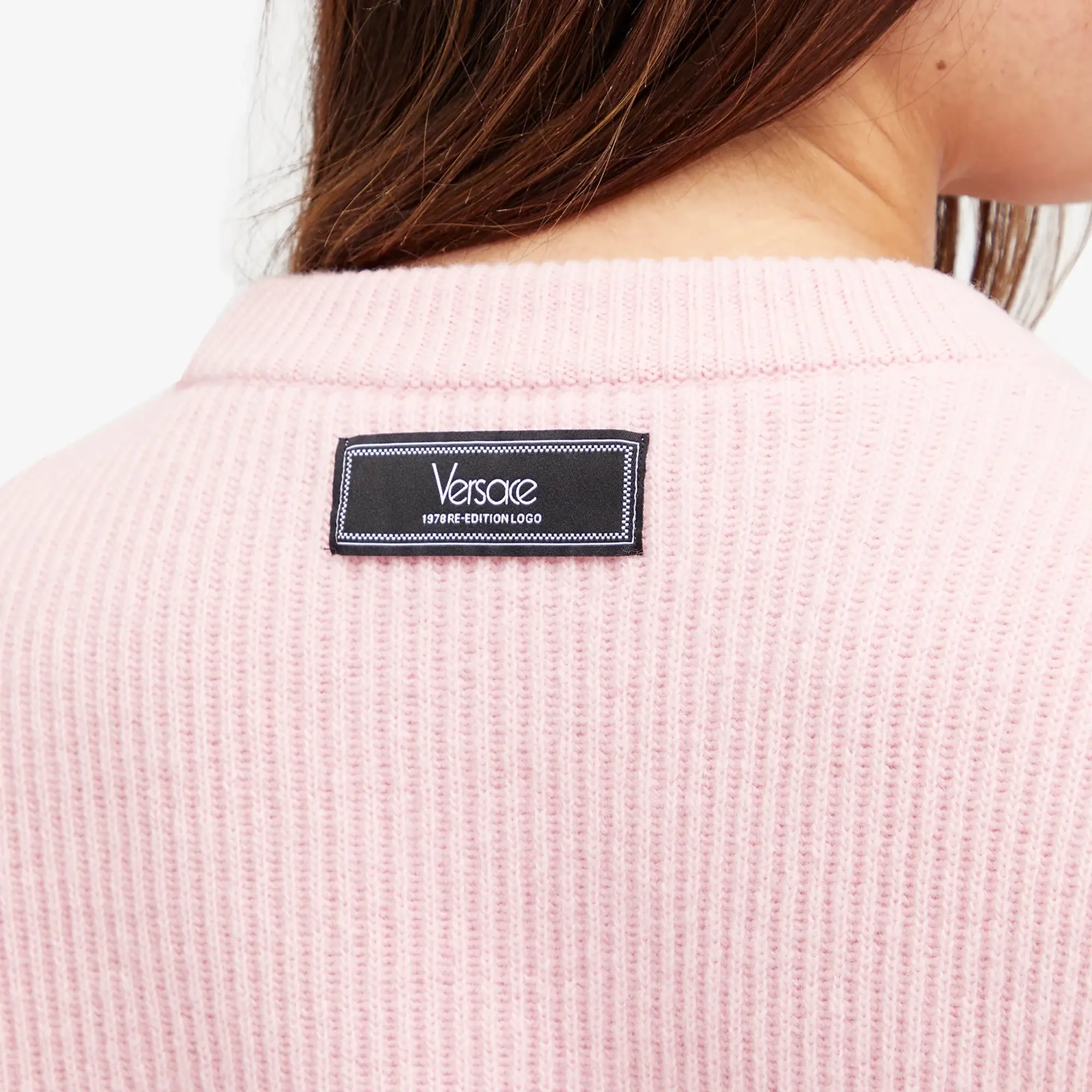 Versace Women's Knitted Logo Jumper Pale Pink