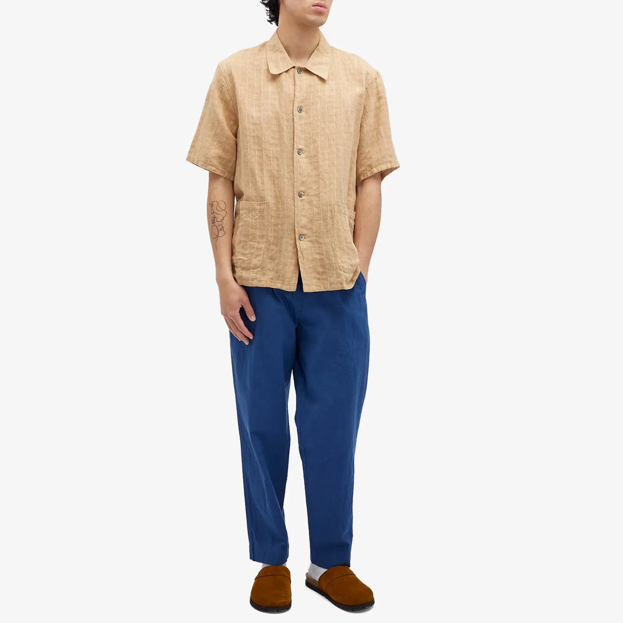 Folk Men's Drawcord Assembly Pants Blue Crinkle