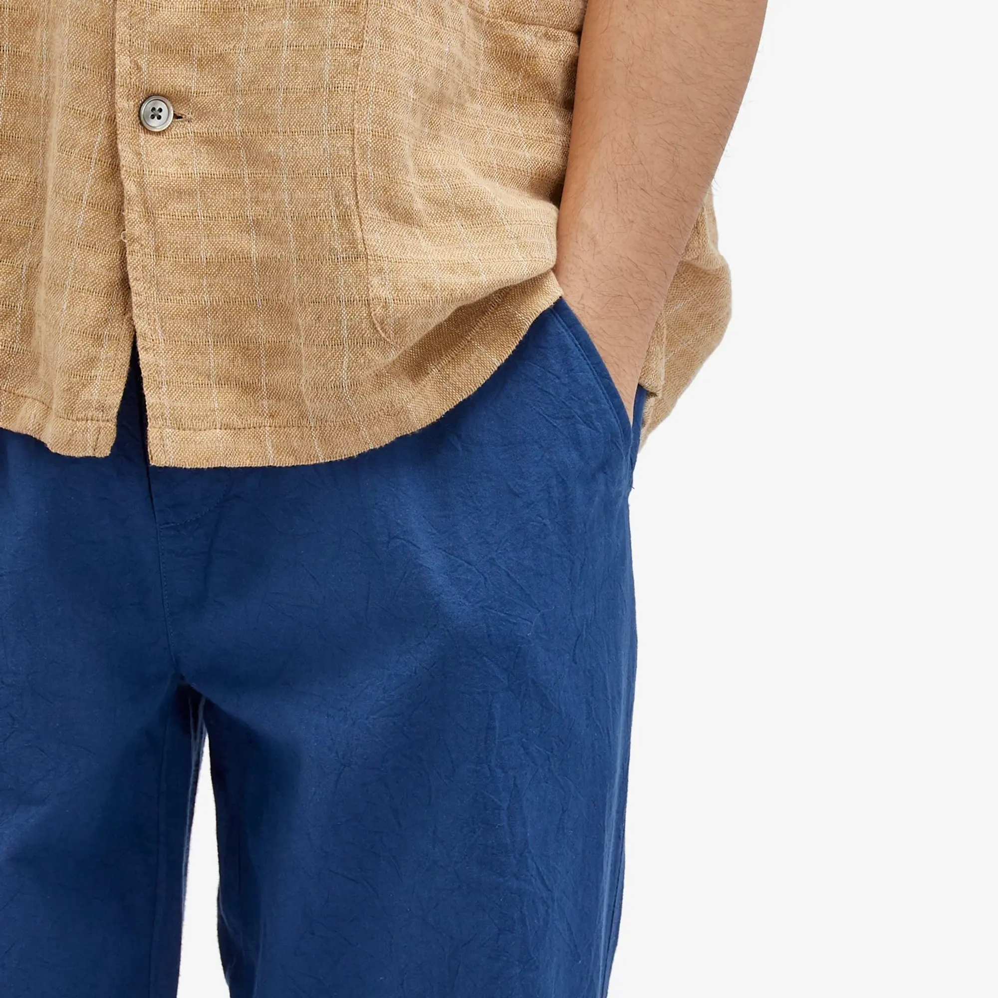 Folk Men's Drawcord Assembly Pants Blue Crinkle