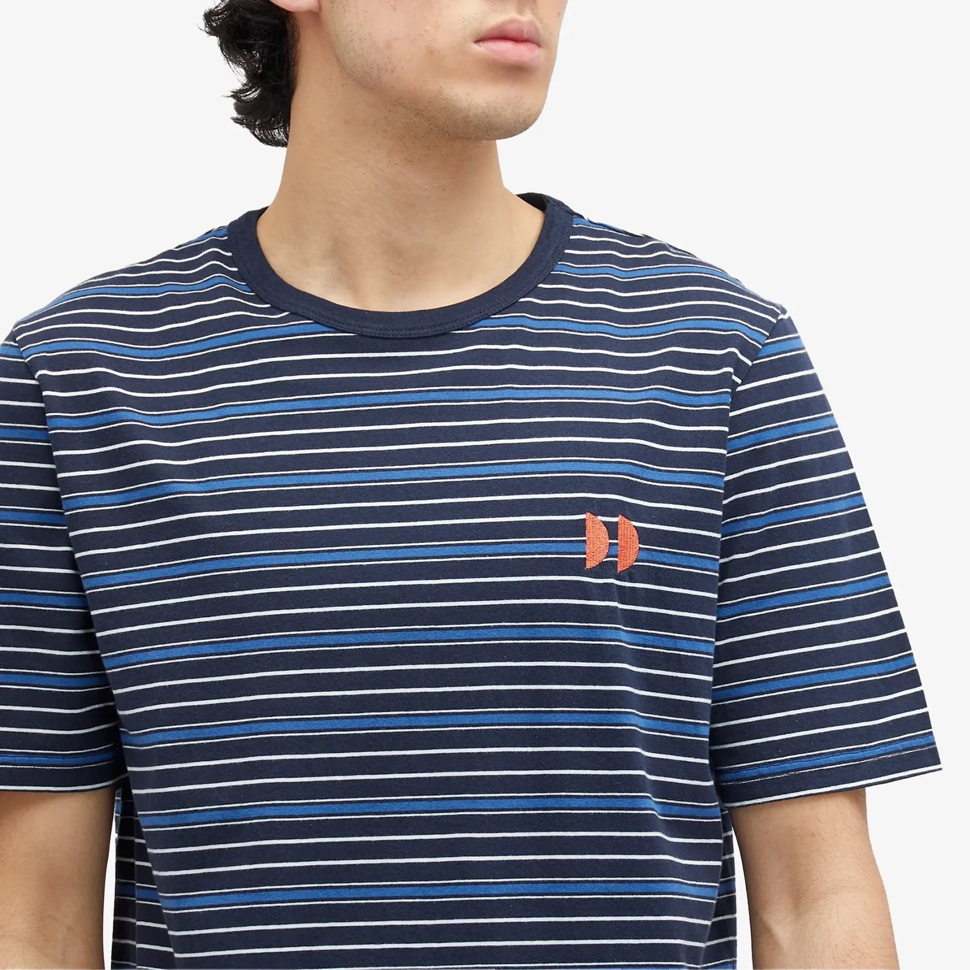Folk Men's Damien Poulain Multistripe T-Shirt Navy Moon Dp