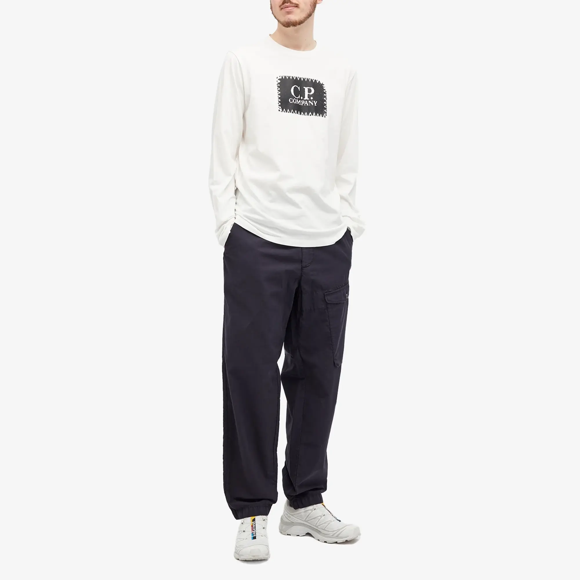 C.P. Company Men's Box Logo Longsleeve T-Shirt Gauze White