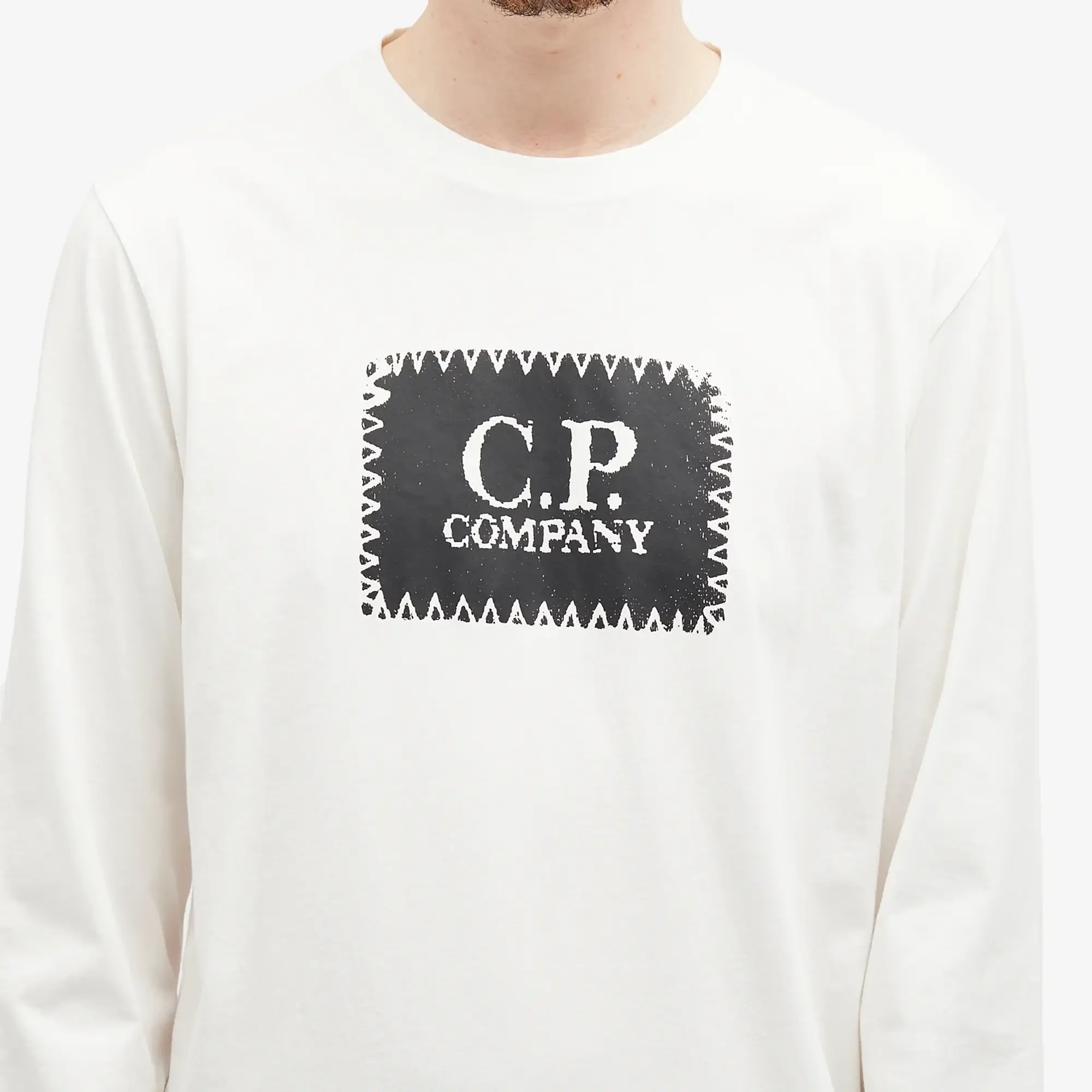C.P. Company Men's Box Logo Longsleeve T-Shirt Gauze White