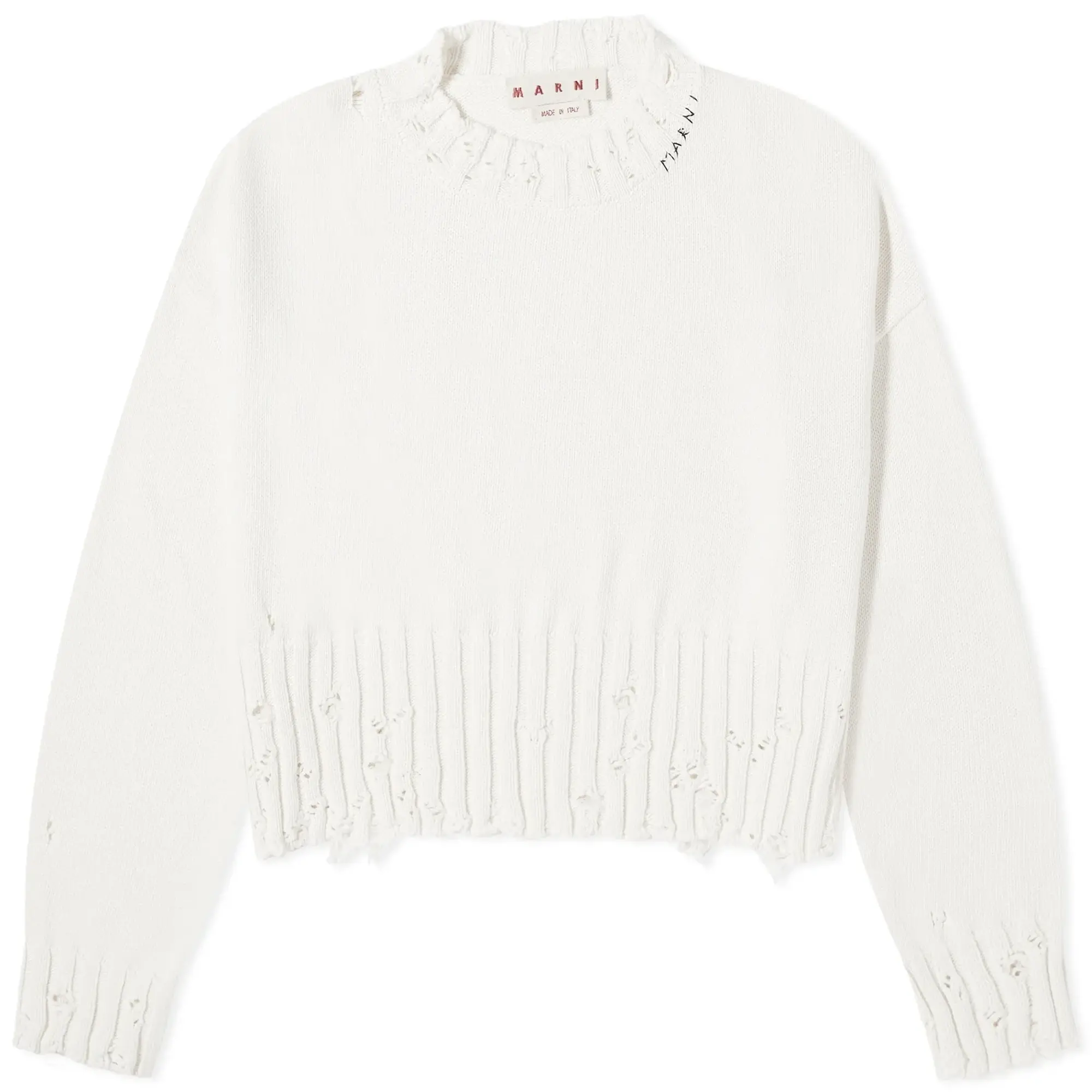 Marni Women's Dishevelled Cotton Gauge Crew Knit Lily White