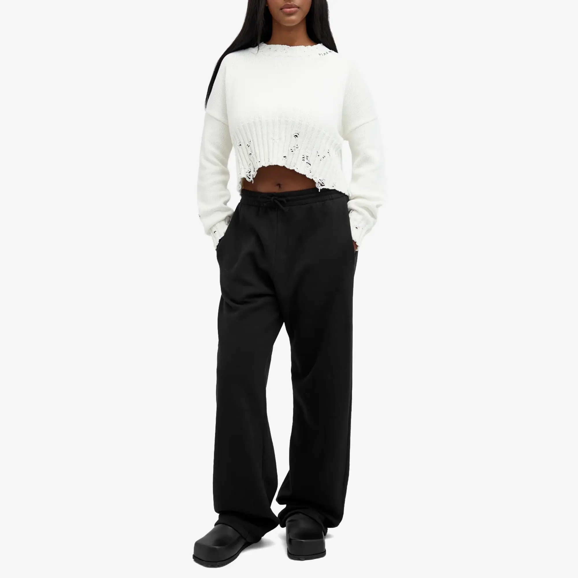 Marni Women's Dishevelled Cotton Gauge Crew Knit Lily White