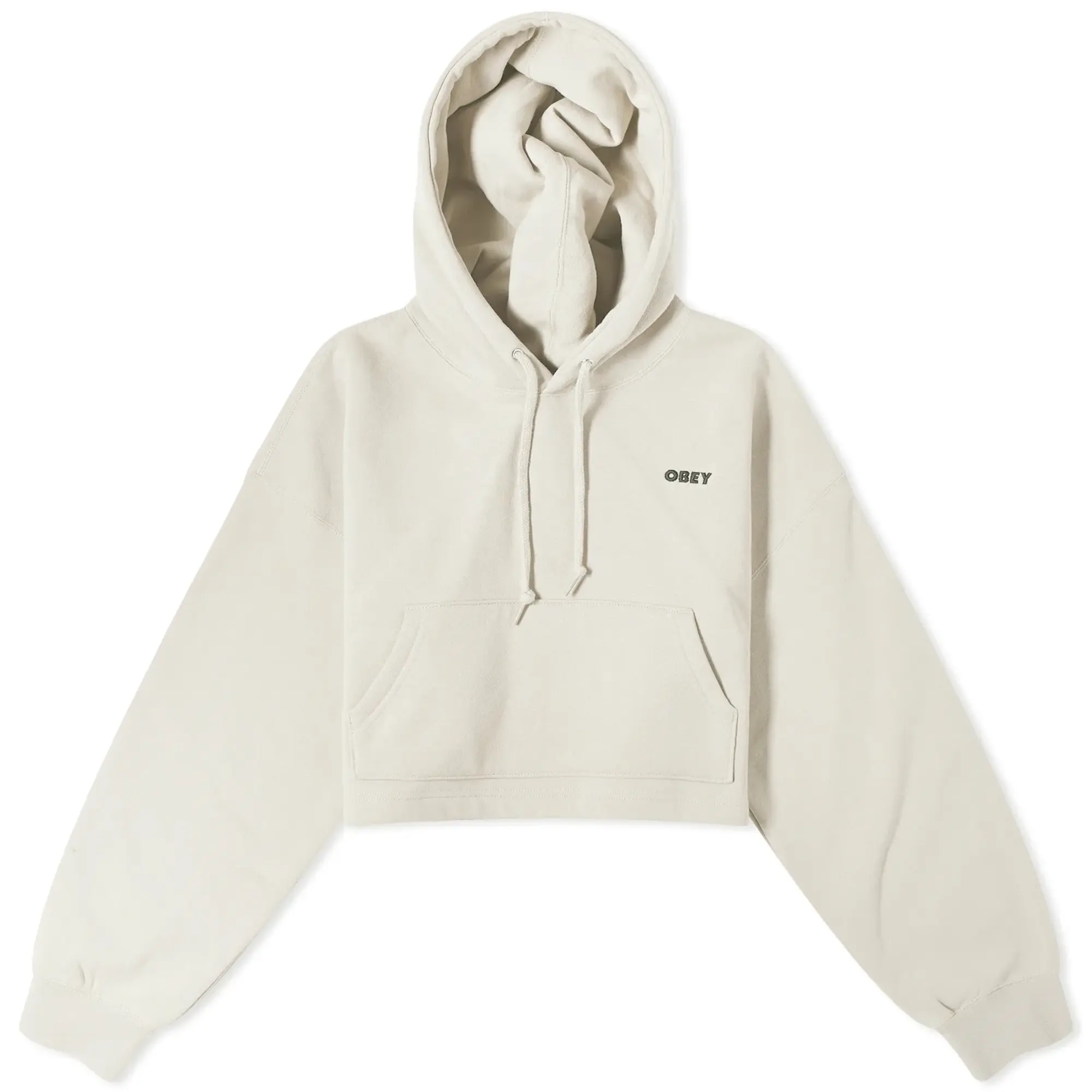 Obey Bold Logo Cropped Hoodie In Beige-Neutral
