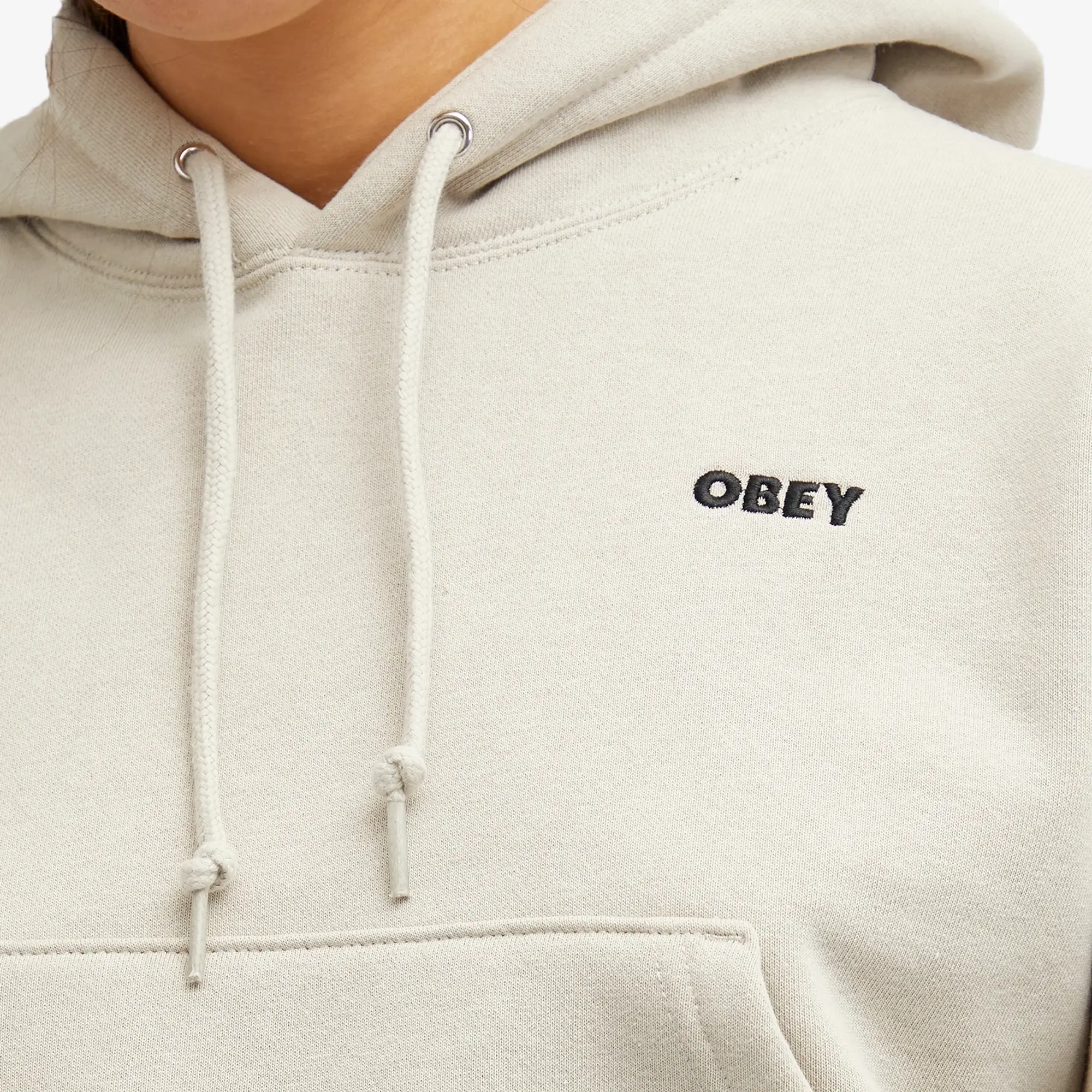 Obey Bold Logo Cropped Hoodie In Beige-Neutral