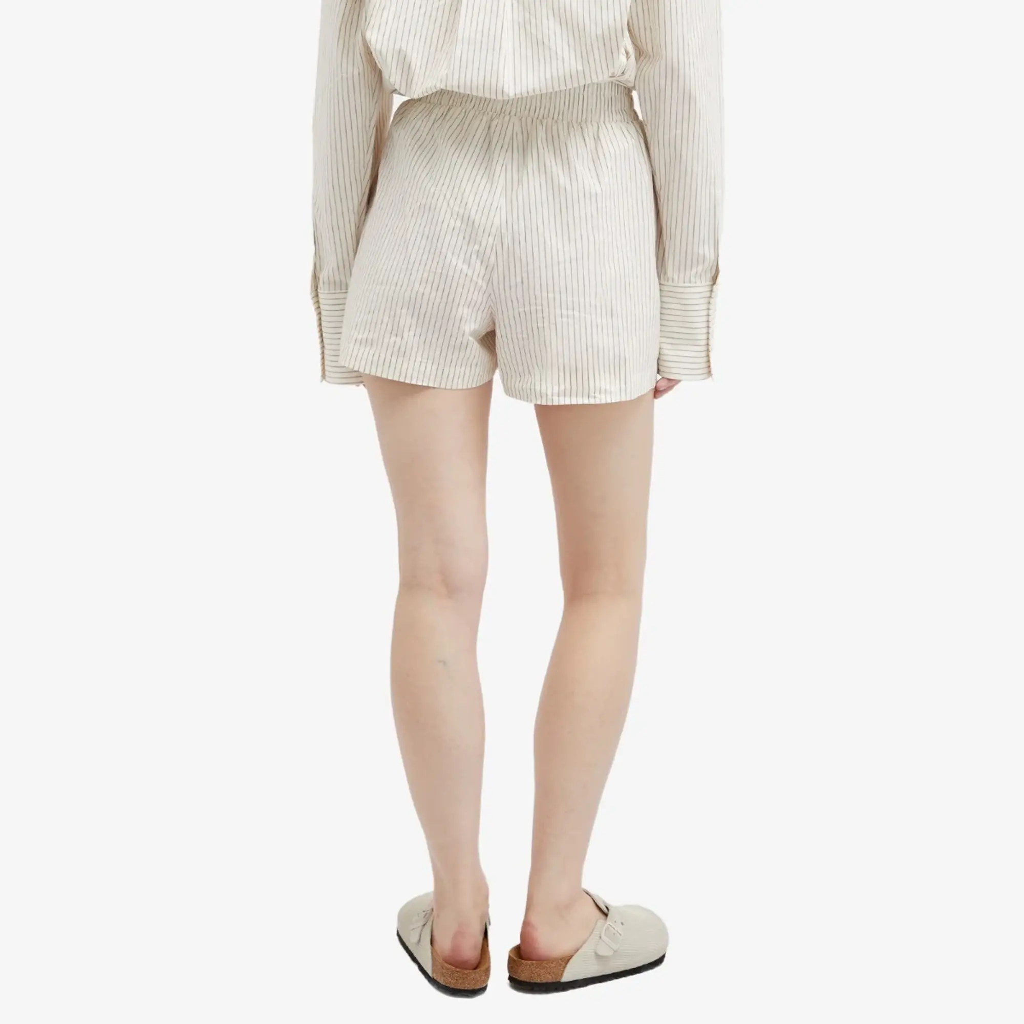Good American Women's Stripe Poplin Weekend Short Putty Pencil Stripe