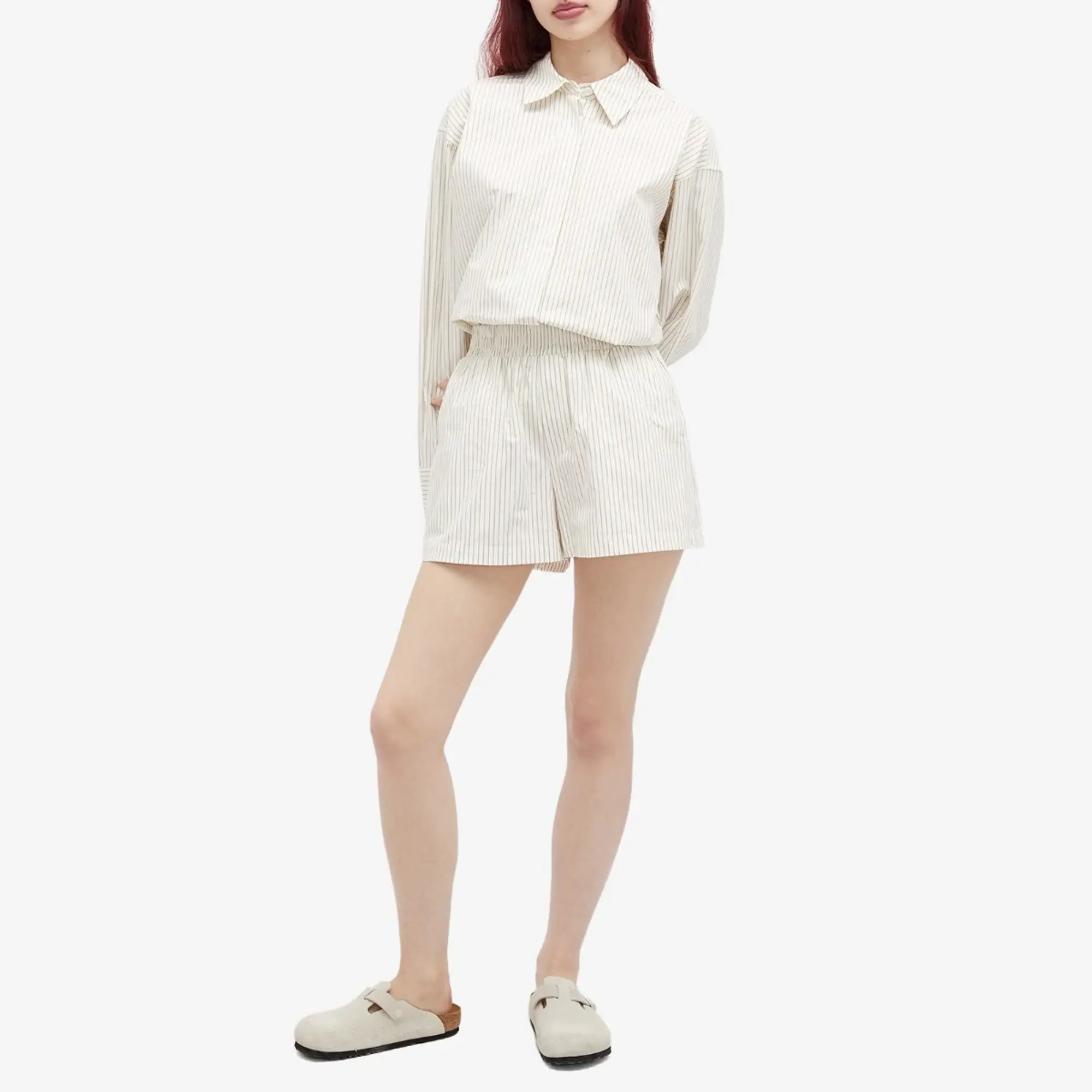 Good American Women's Stripe Poplin Weekend Short Putty Pencil Stripe