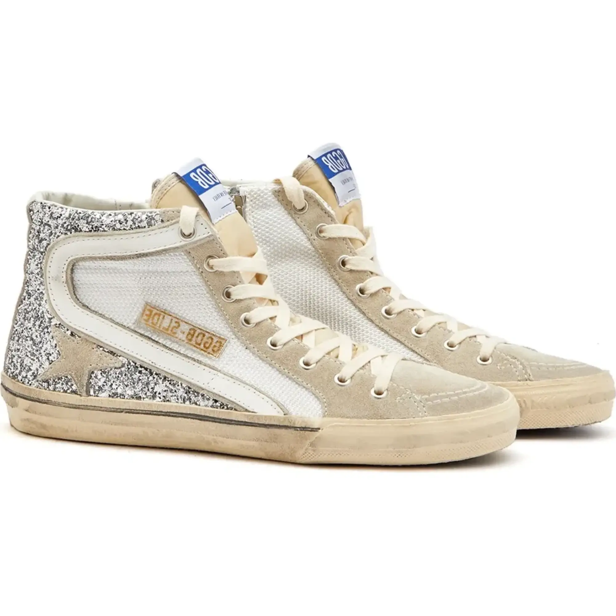 Golden Goose Women's Slide Net Sneaker Silver/White/Marble