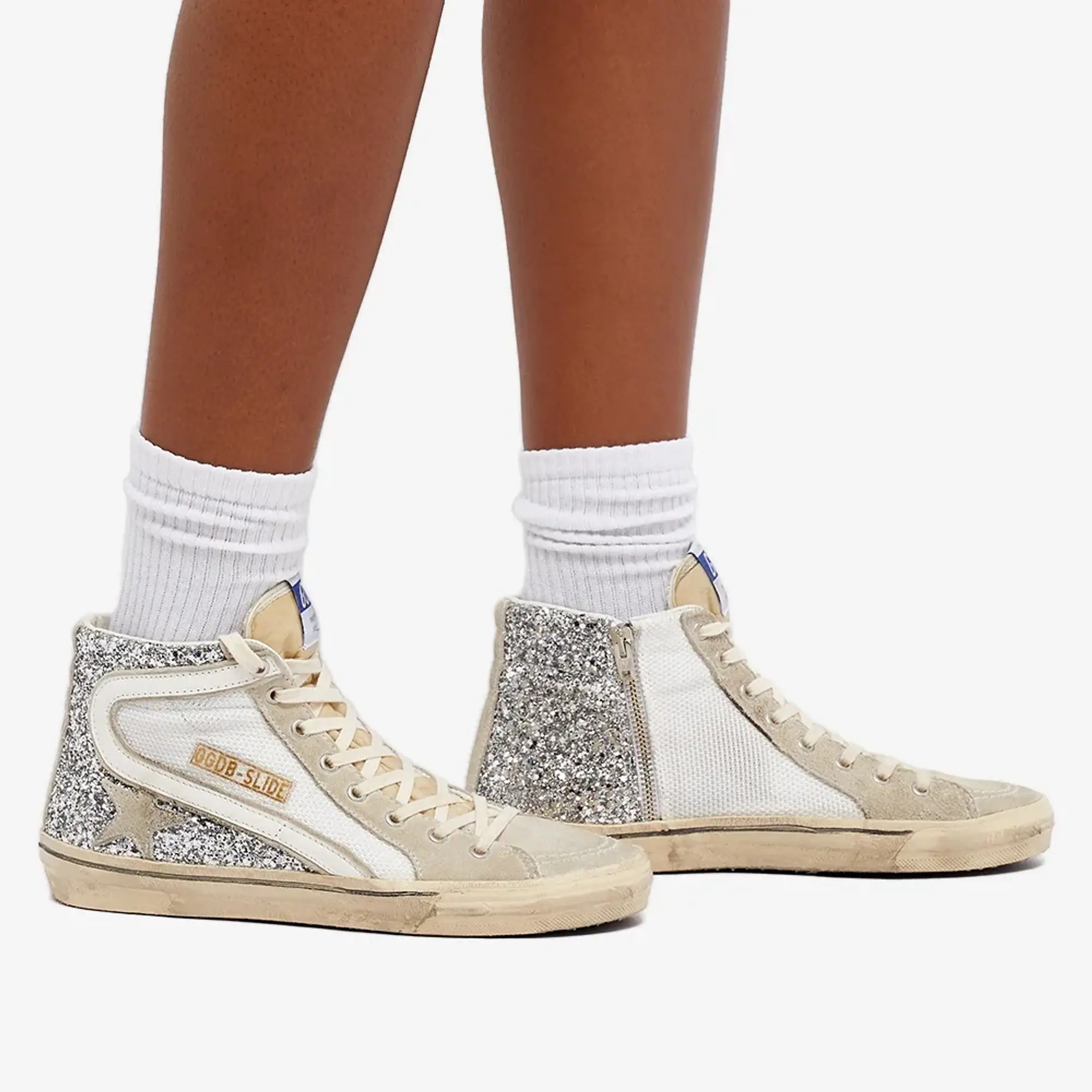 Golden Goose Women's Slide Net Sneaker Silver/White/Marble