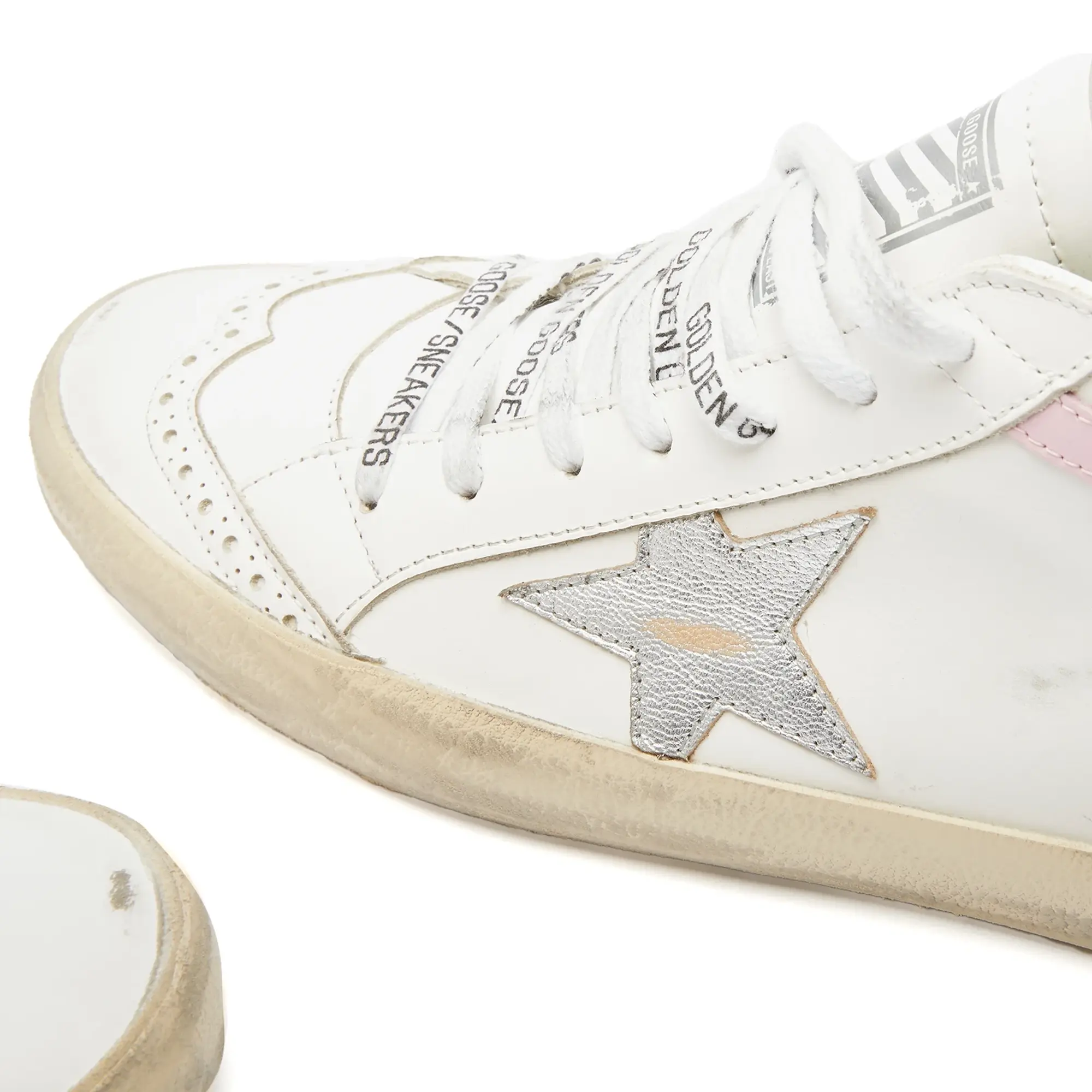Golden Goose Women's Mid Star Leather Sneaker White/Silver/Pink