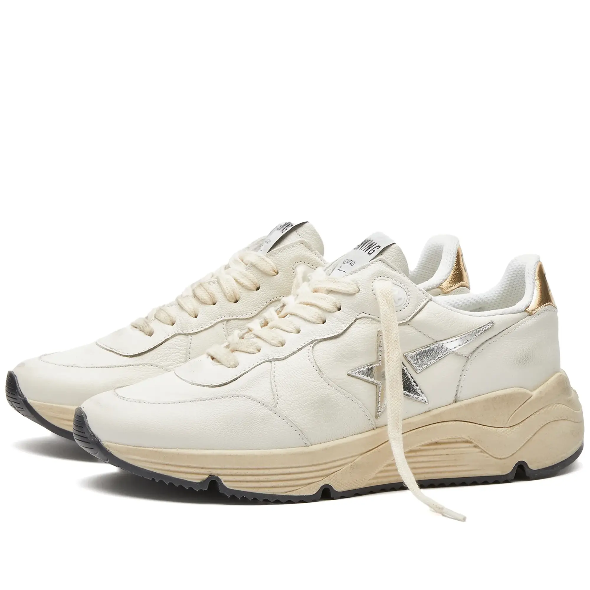 Golden Goose Women's Running Dad Leather Sneaker White/Silver/Gold