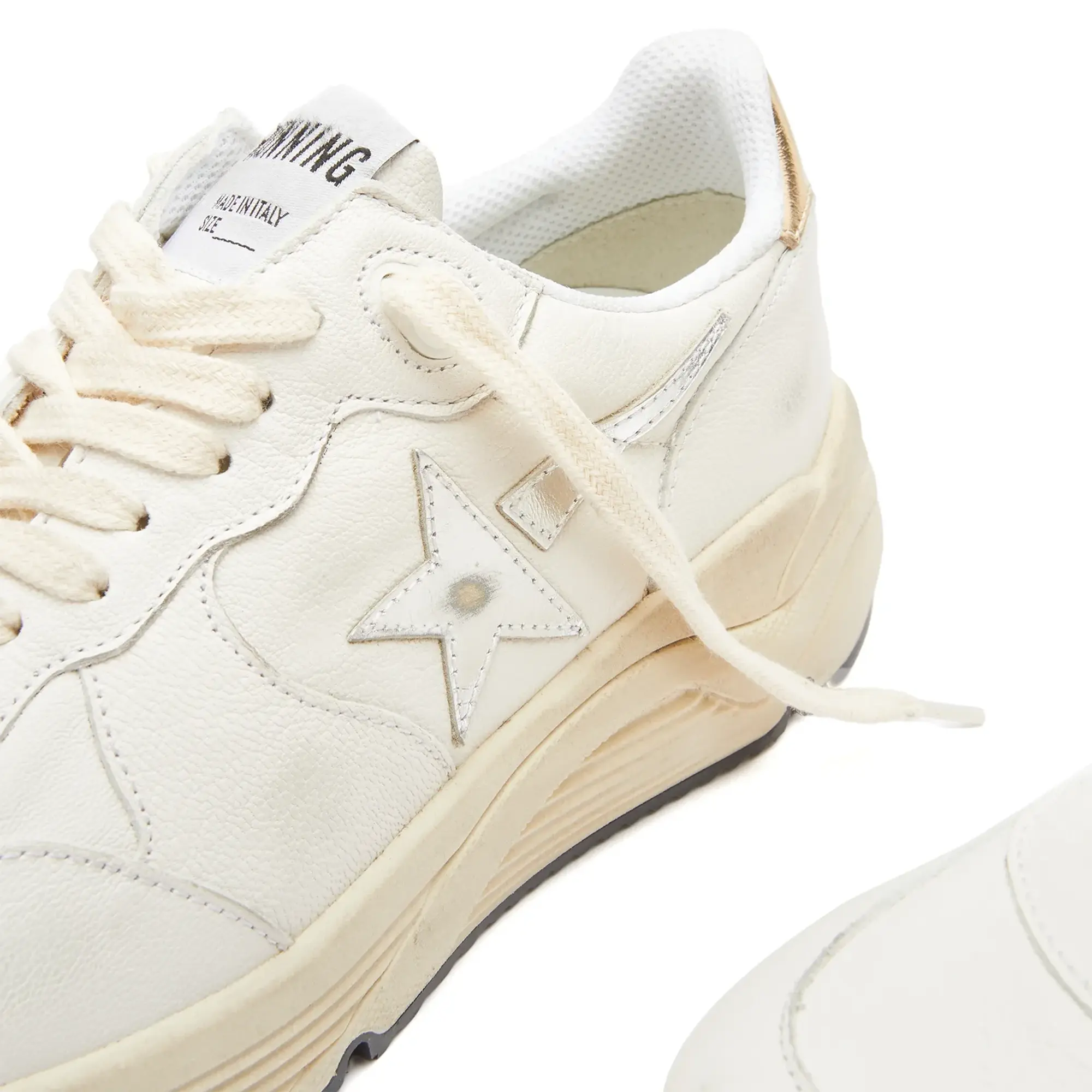 Golden Goose Women's Running Dad Leather Sneaker White/Silver/Gold