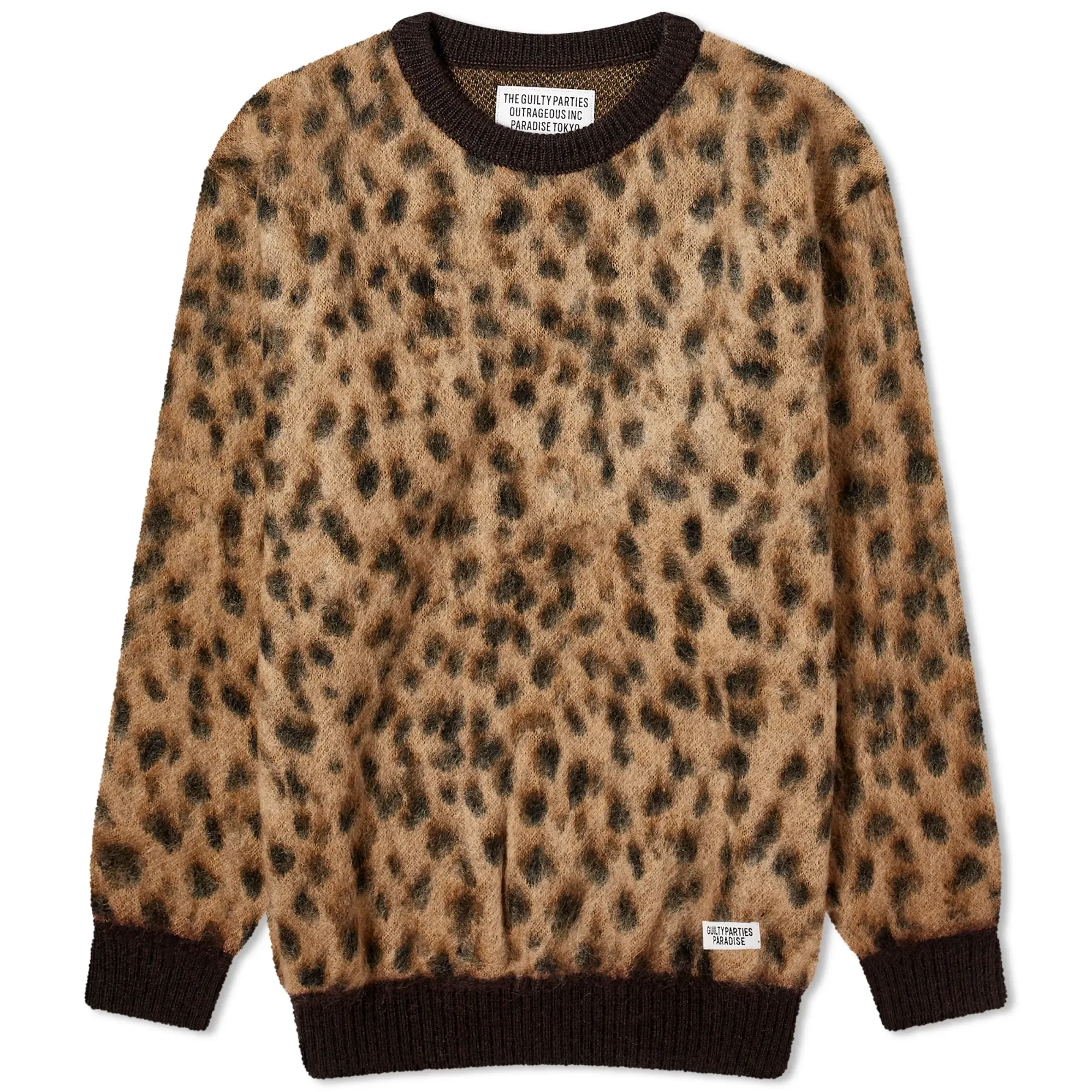 WACKOMARIA LEOPARD MOHAIR CARDIGAN ワコマリア Wacko Maria Men's Leopard Mohair Cardigan in Beige Wacko Maria