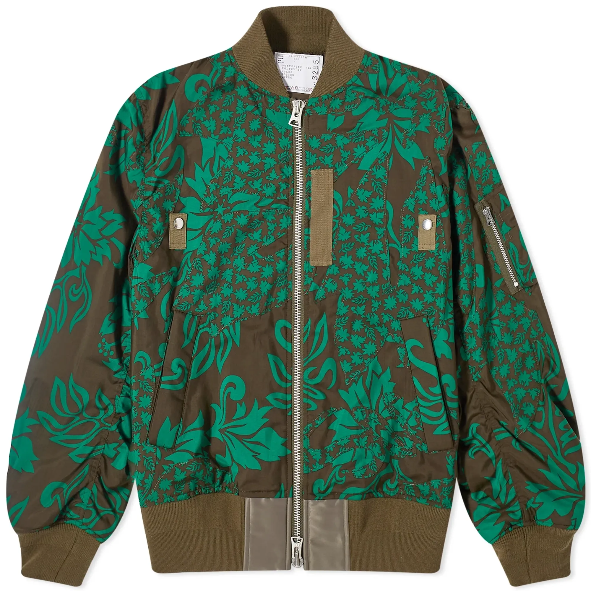 Sacai Men's Floral Embroidered Patch Bomber Jacket Green/Navy | 24
