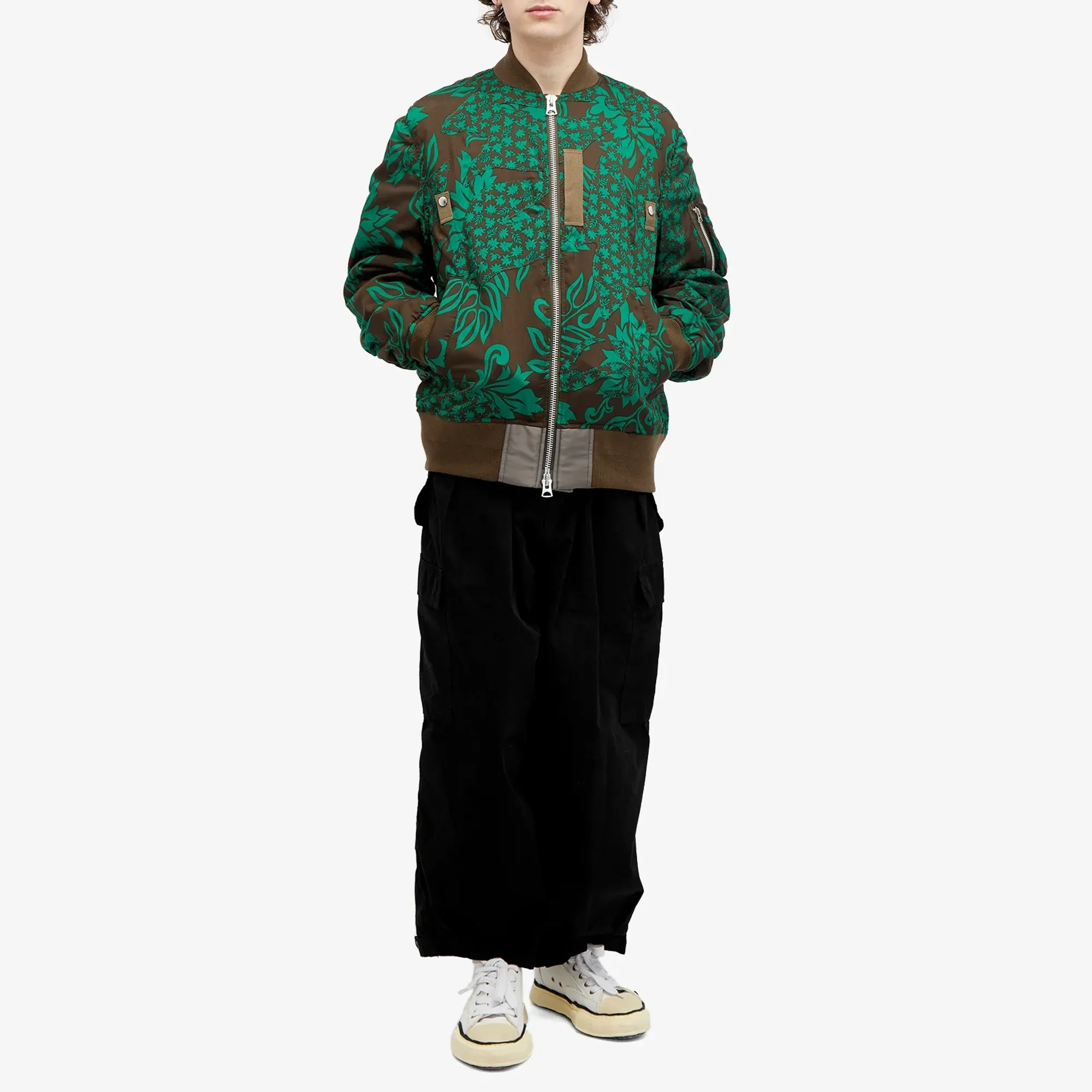 Sacai Men's Floral Embroidered Patch Bomber Jacket Green/Navy | 24