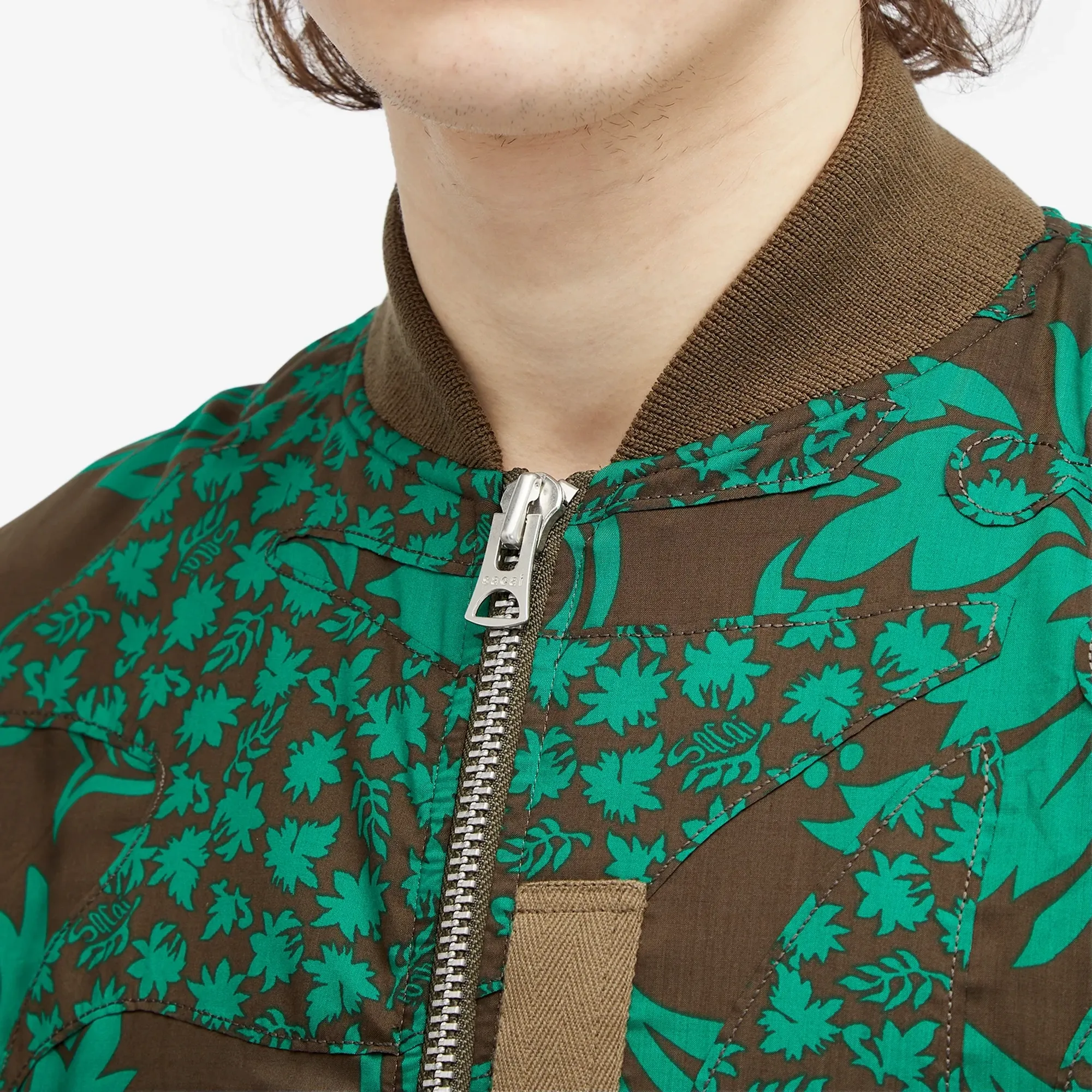Sacai Men's Floral Embroidered Patch Bomber Jacket Green/Navy | 24
