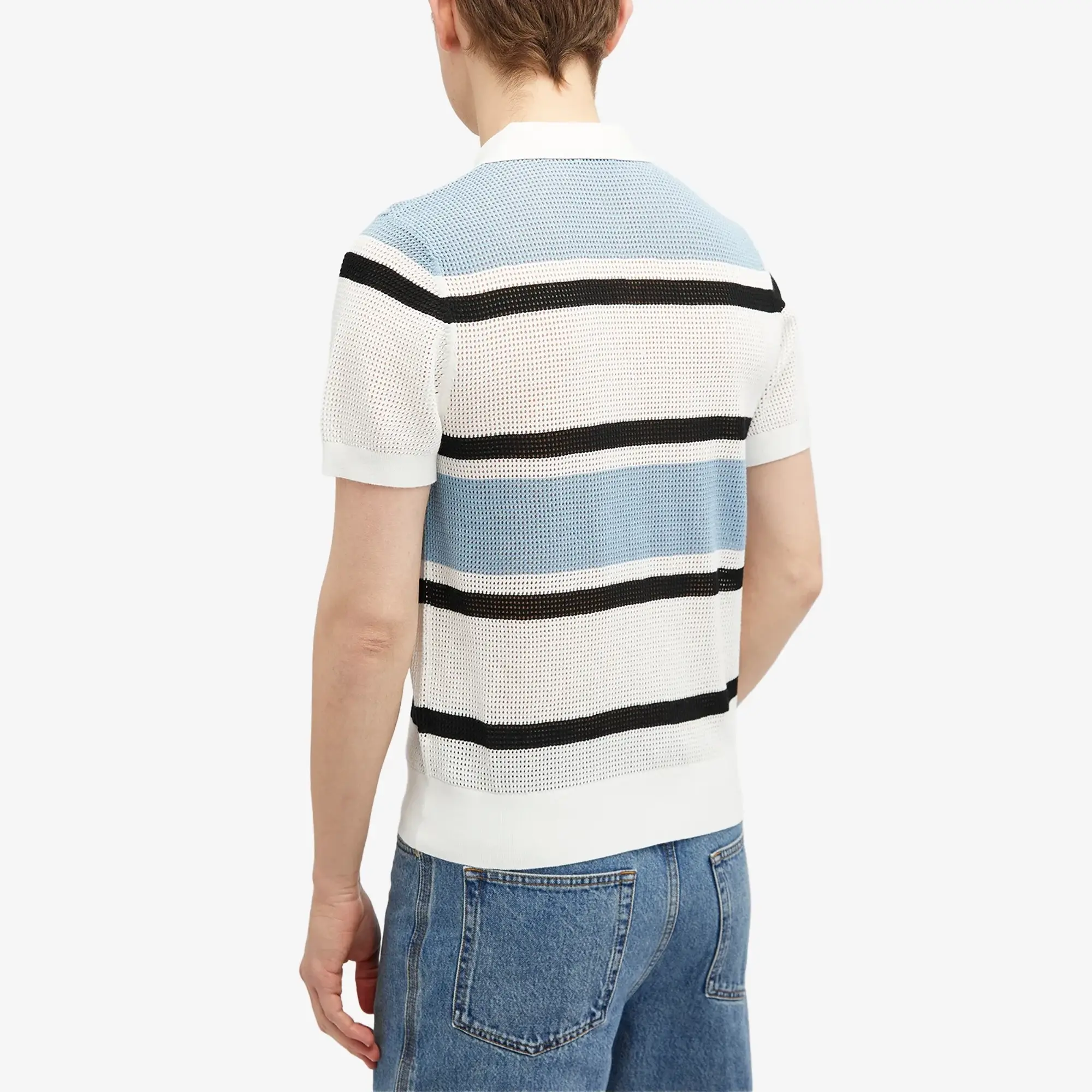 Dries Van Noten Men's Mindo Stripe Knit Polo White Multi