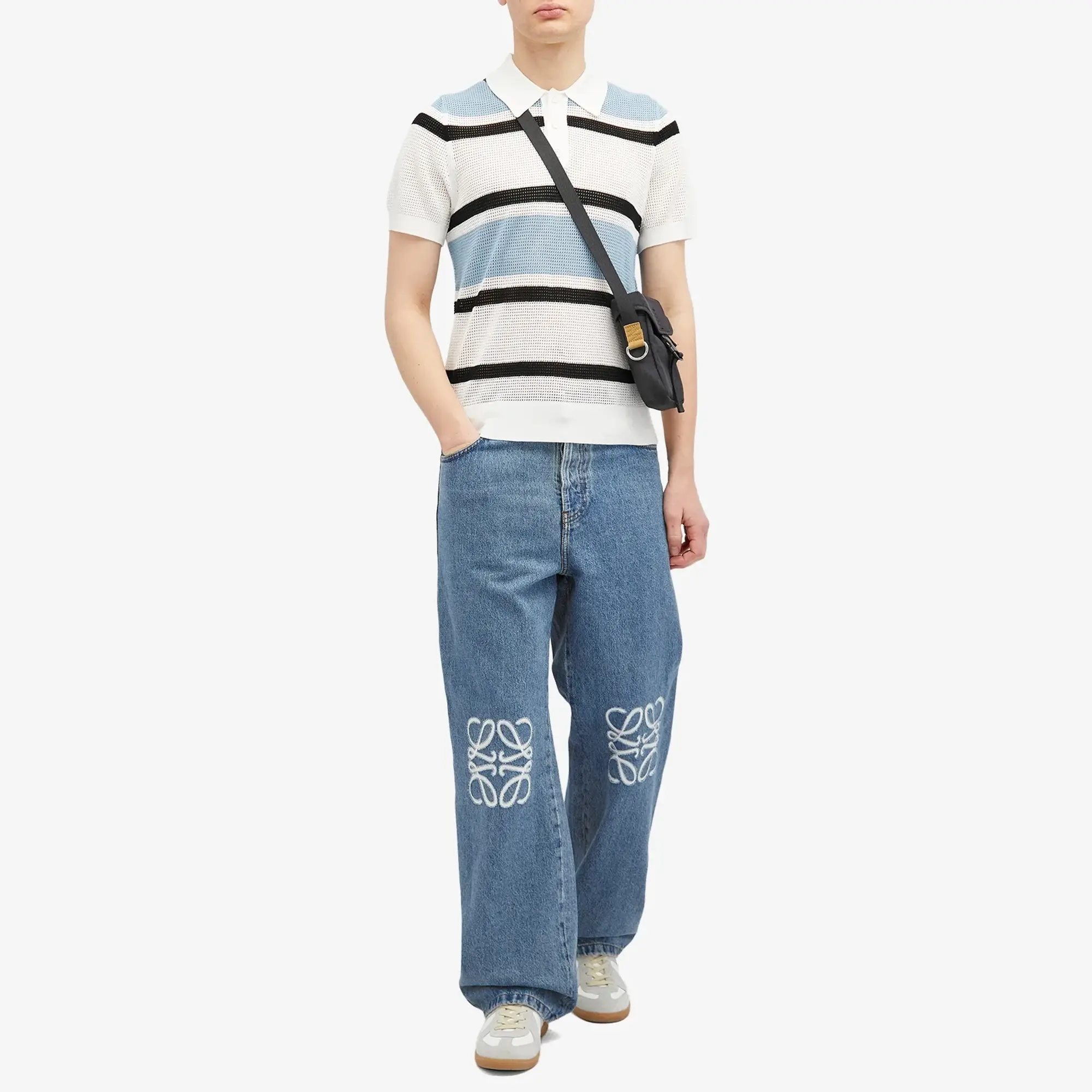 Dries Van Noten Men's Mindo Stripe Knit Polo White Multi