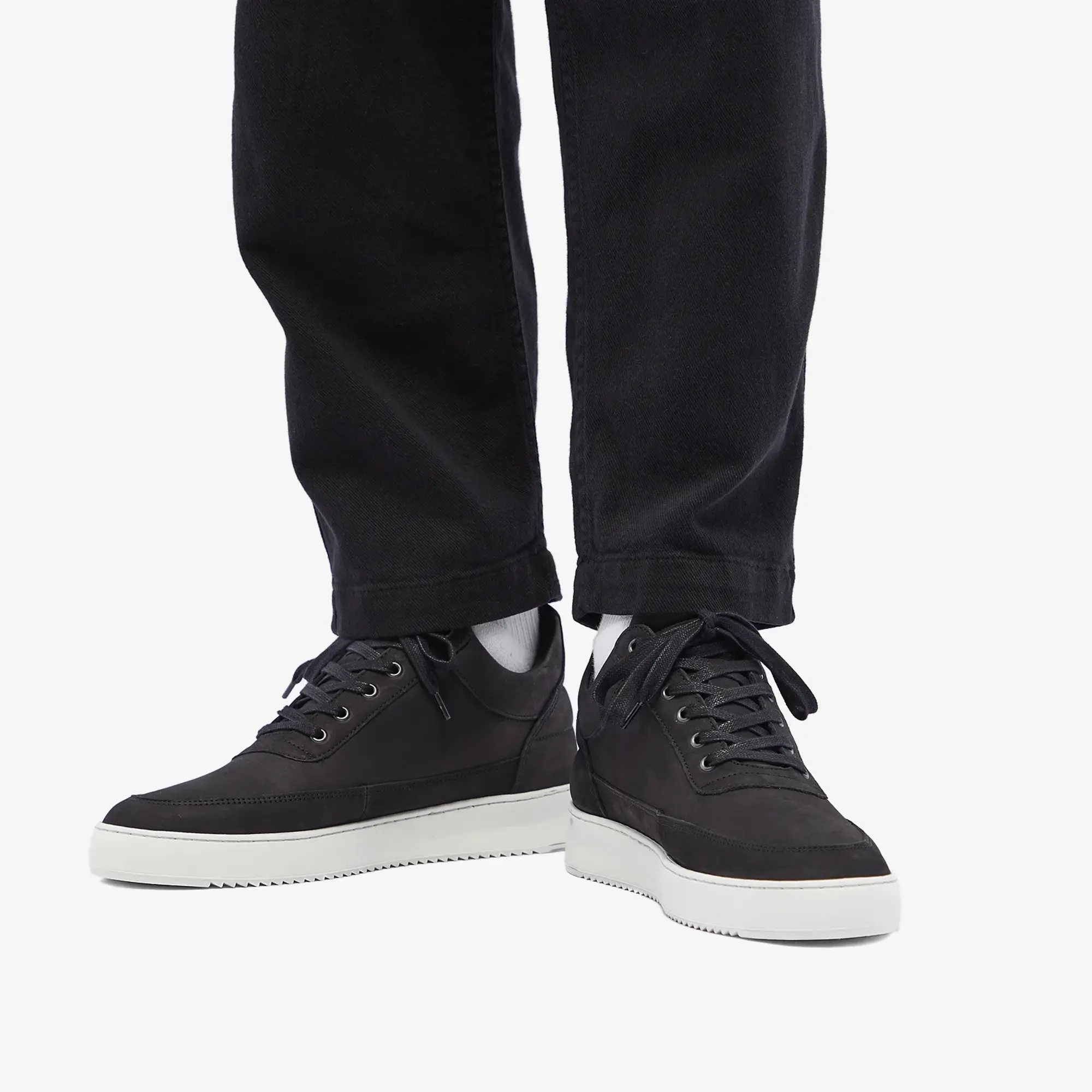 Filling Pieces Men's Low Top Sneaker Ripple Black/White Nubuck