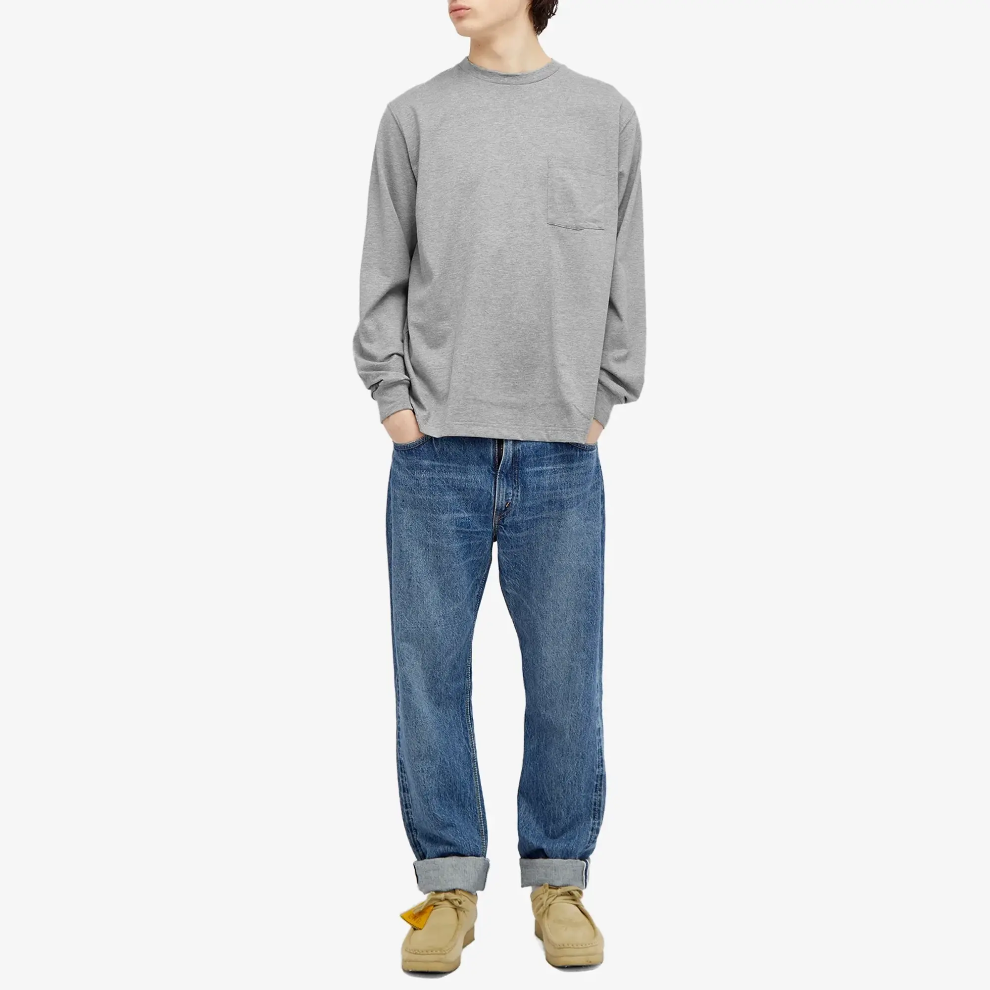 Beams Plus Men's Long Sleeve Pocket T-Shirt Heather Grey